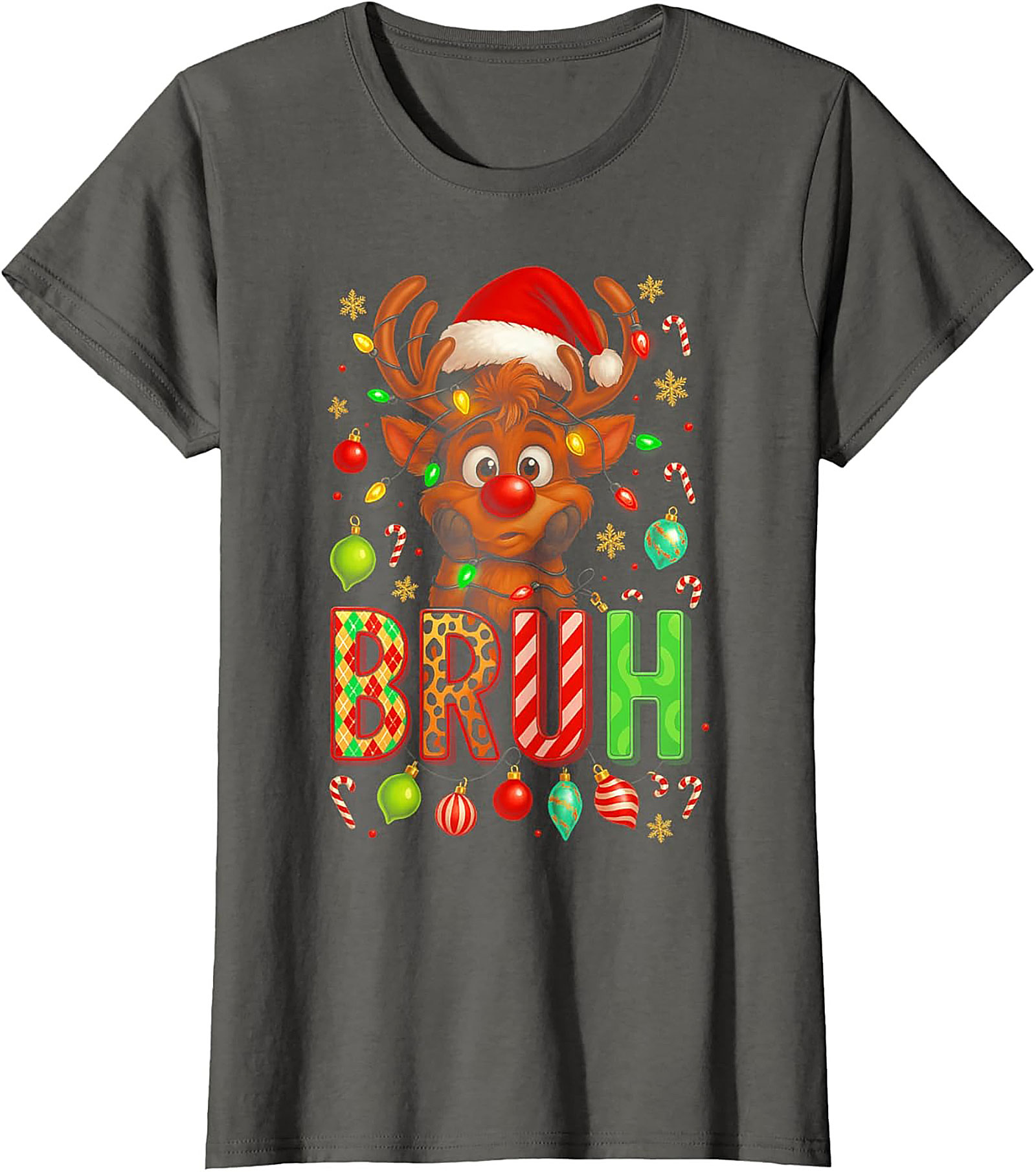  Funny Christmas Bruh Reindeer Graphic Tee Holiday Shirt