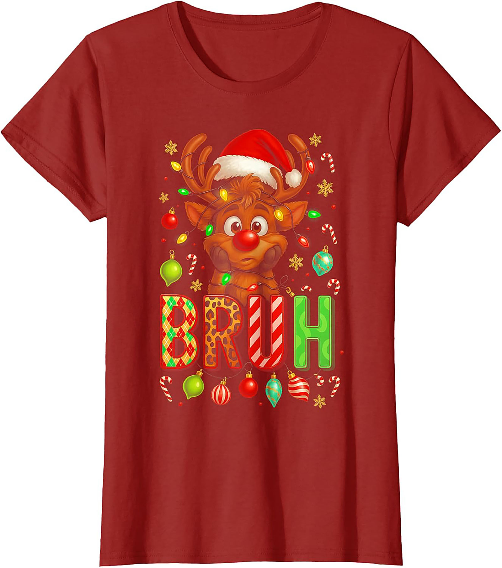  Funny Christmas Bruh Reindeer Graphic Tee Holiday Shirt