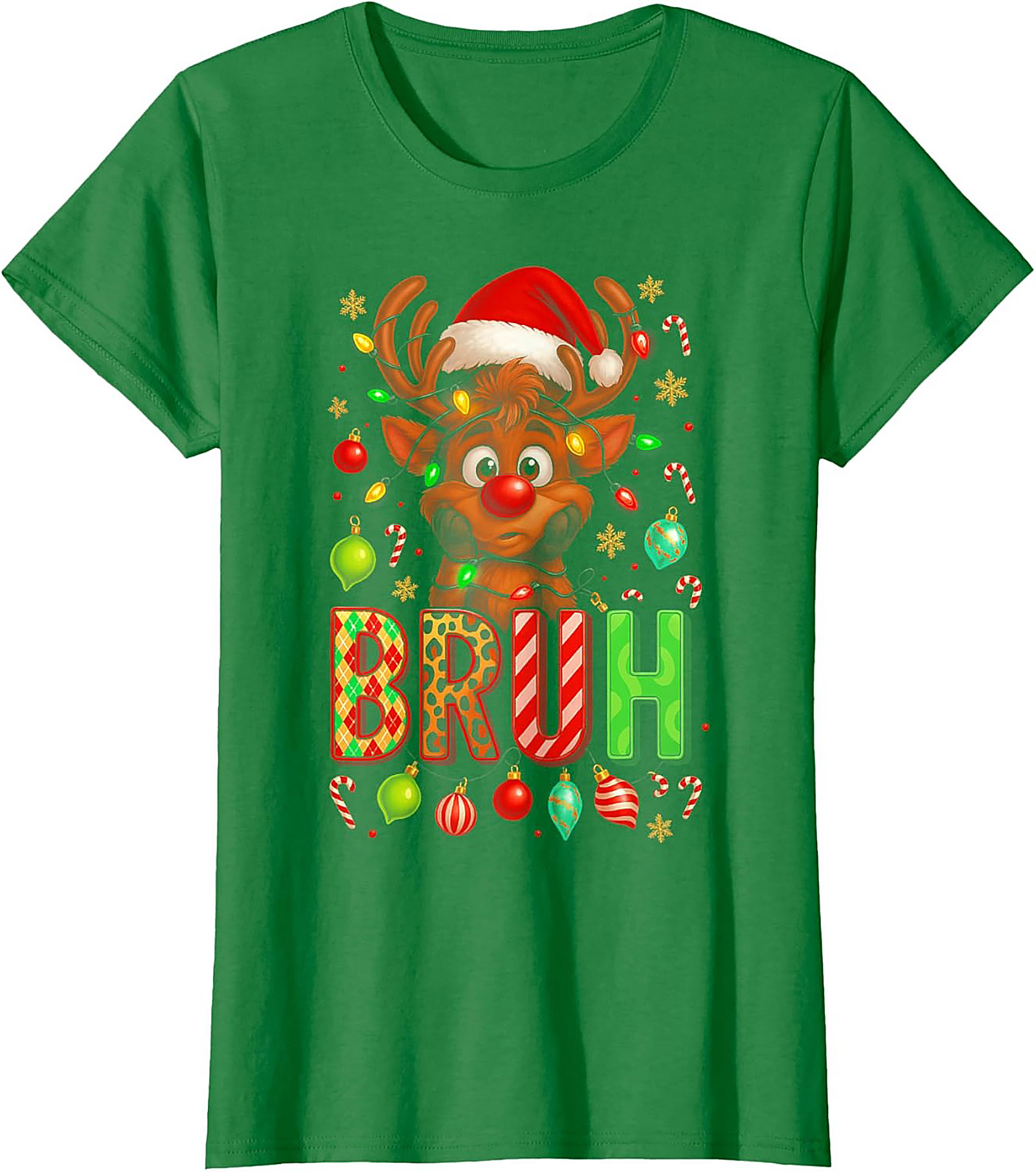  Funny Christmas Bruh Reindeer Graphic Tee Holiday Shirt