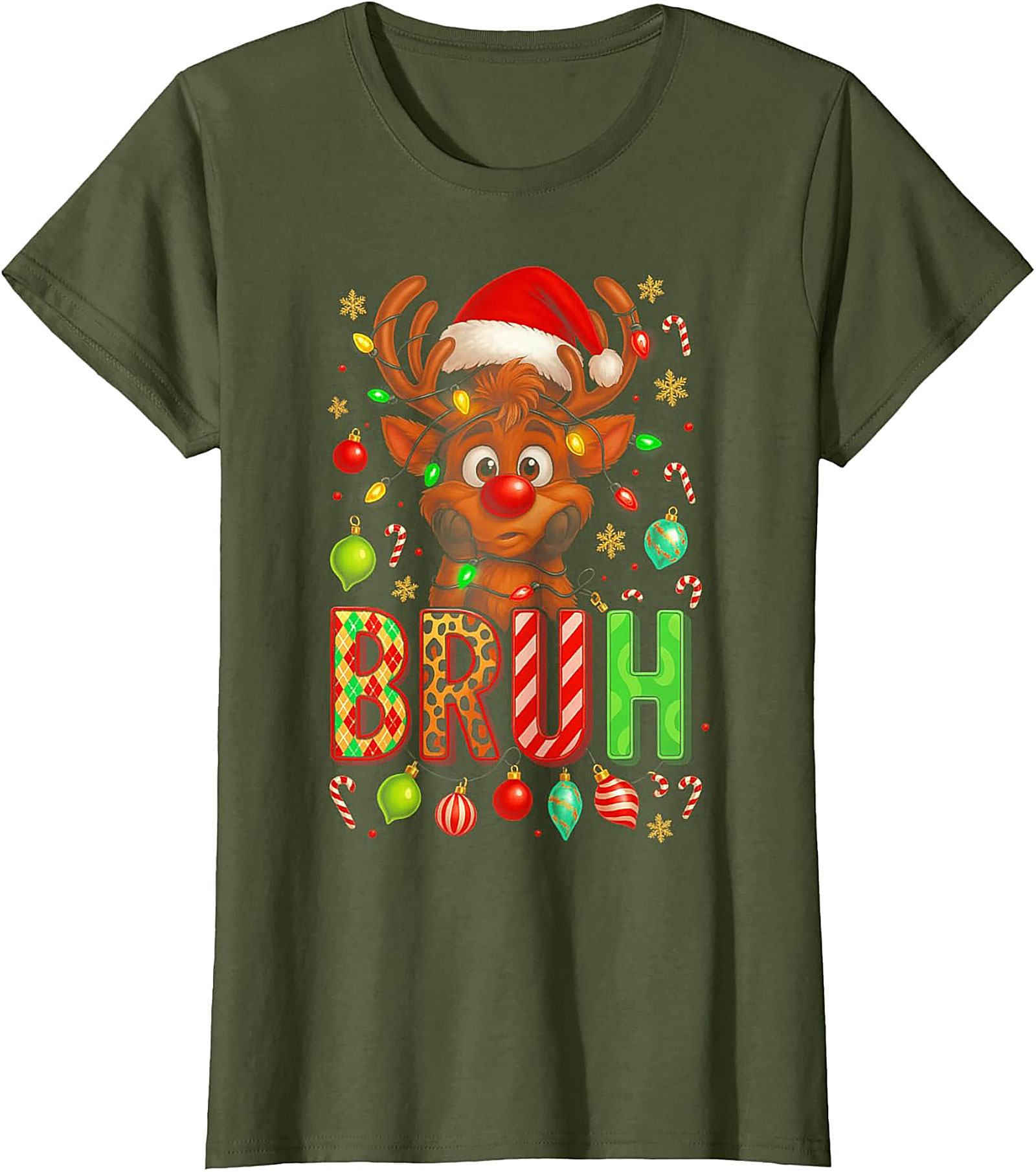  Funny Christmas Bruh Reindeer Graphic Tee Holiday Shirt