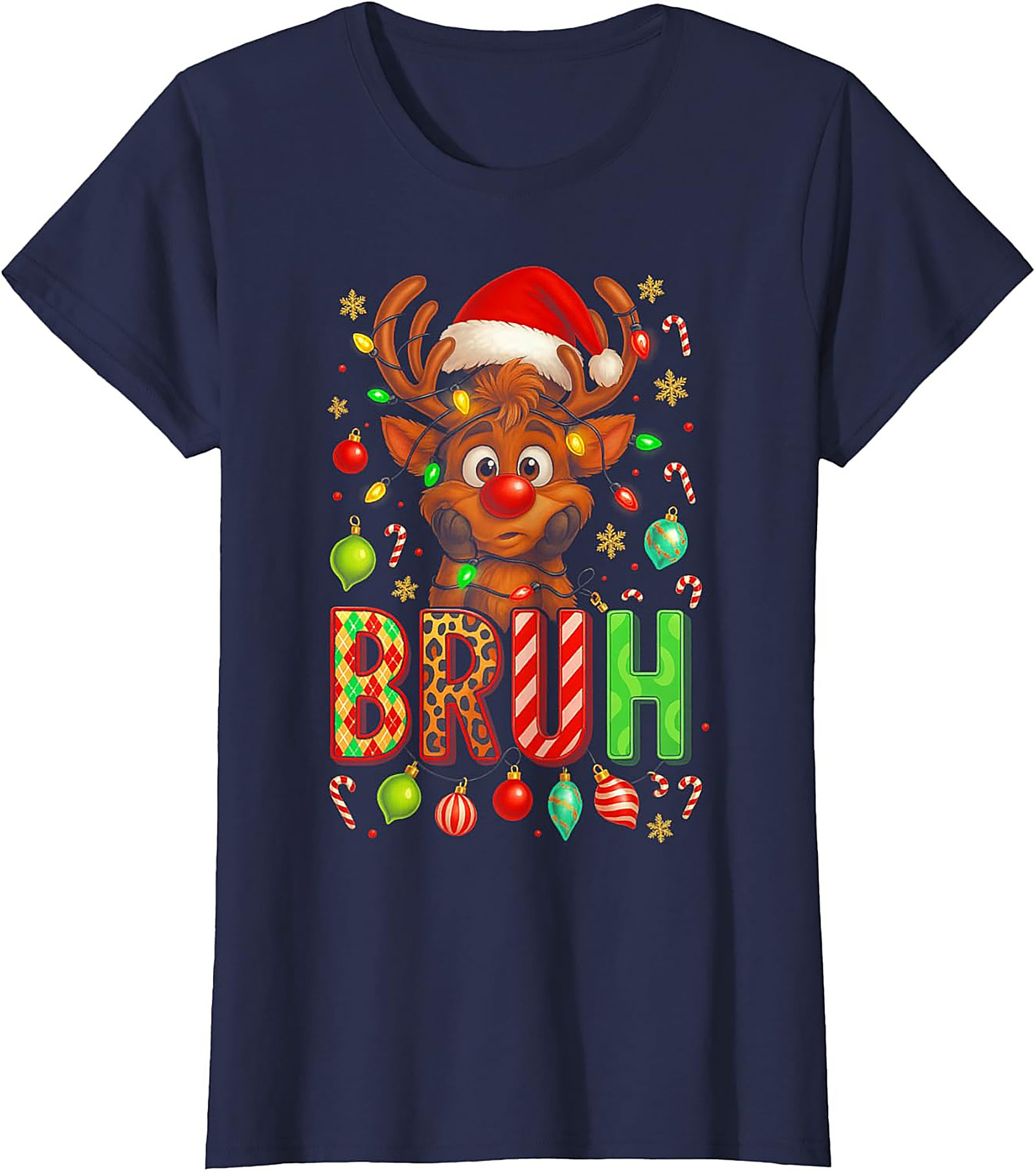  Funny Christmas Bruh Reindeer Graphic Tee Holiday Shirt