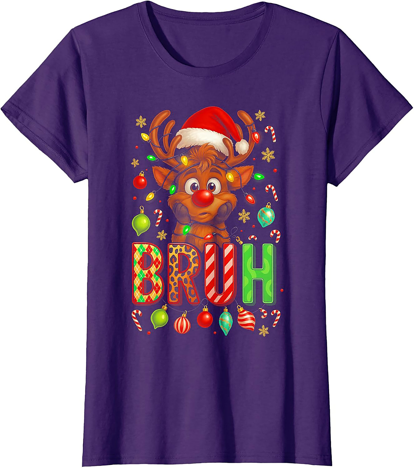 Funny Christmas Bruh Reindeer Graphic Tee Holiday Shirt