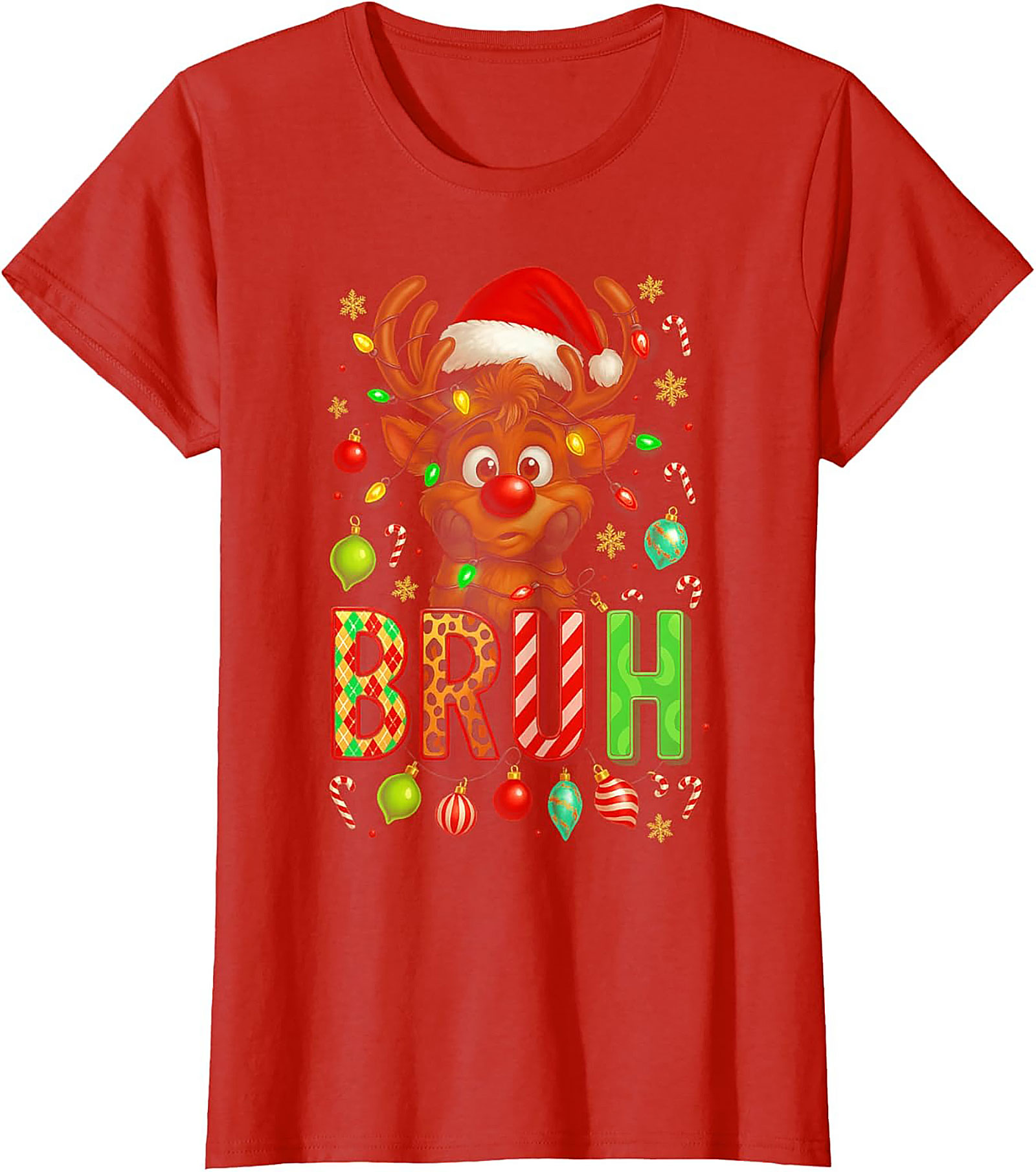  Funny Christmas Bruh Reindeer Graphic Tee Holiday Shirt