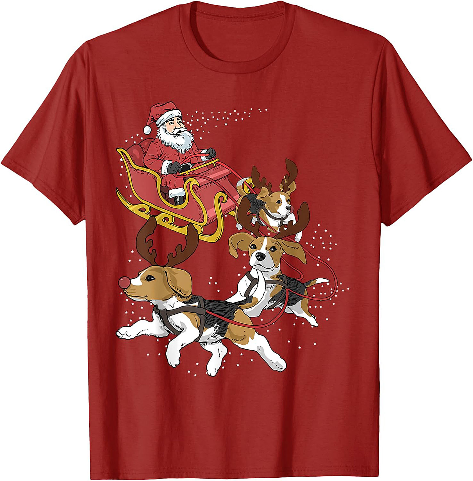 Funny Beagle Christmas T-Shirt | Santa's Sleigh Dog-Powered Graphic Tee