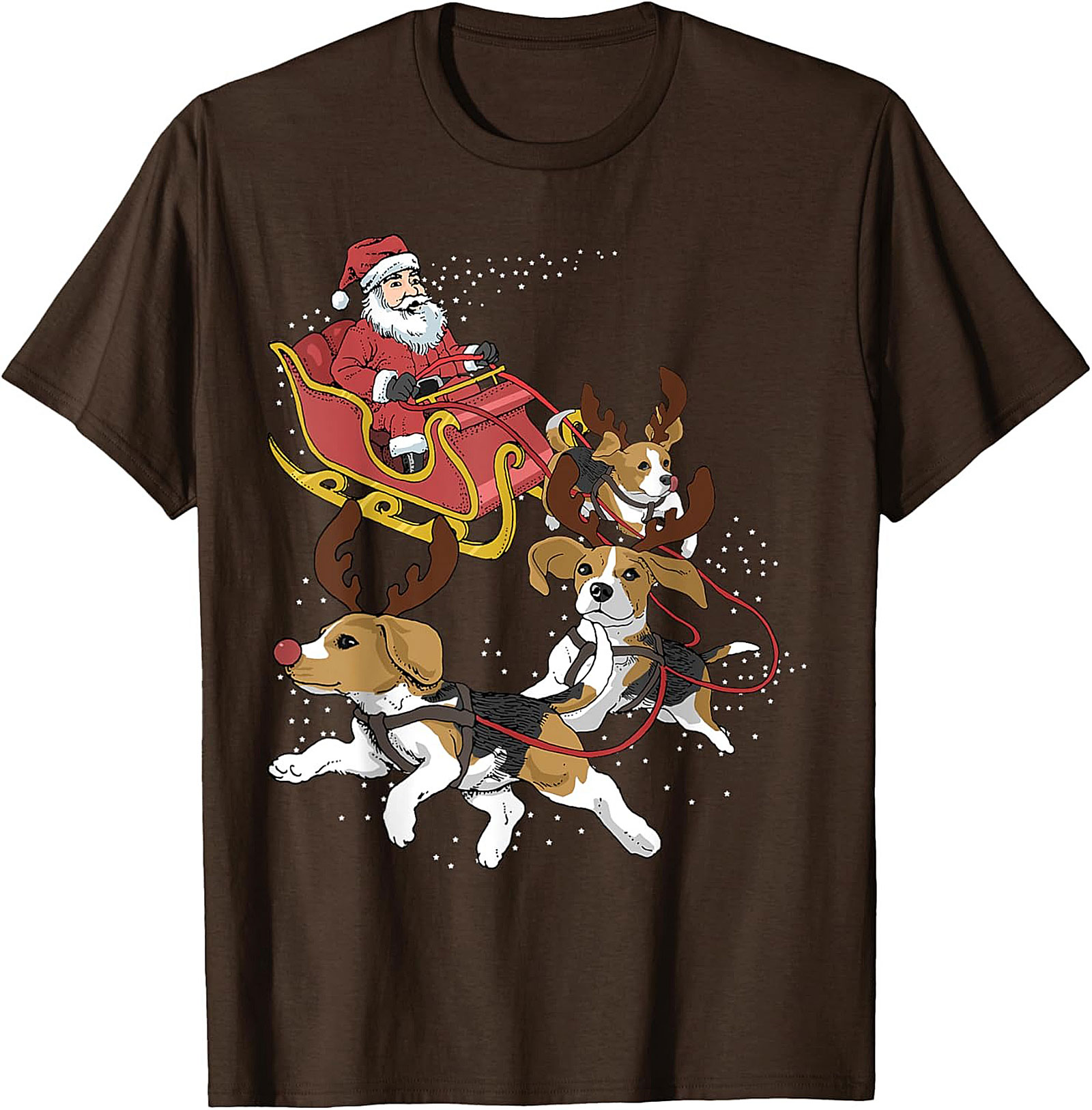 Funny Beagle Christmas T-Shirt | Santa's Sleigh Dog-Powered Graphic Tee