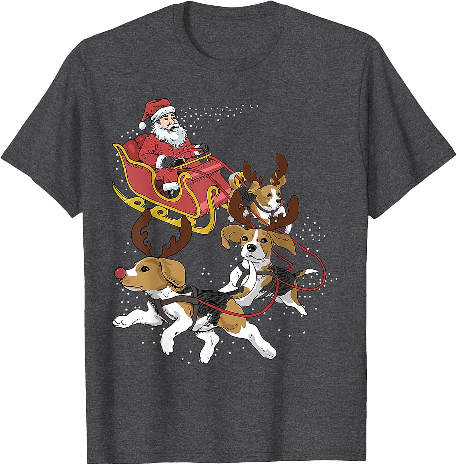 Funny Beagle Christmas T-Shirt | Santa's Sleigh Dog-Powered Graphic Tee