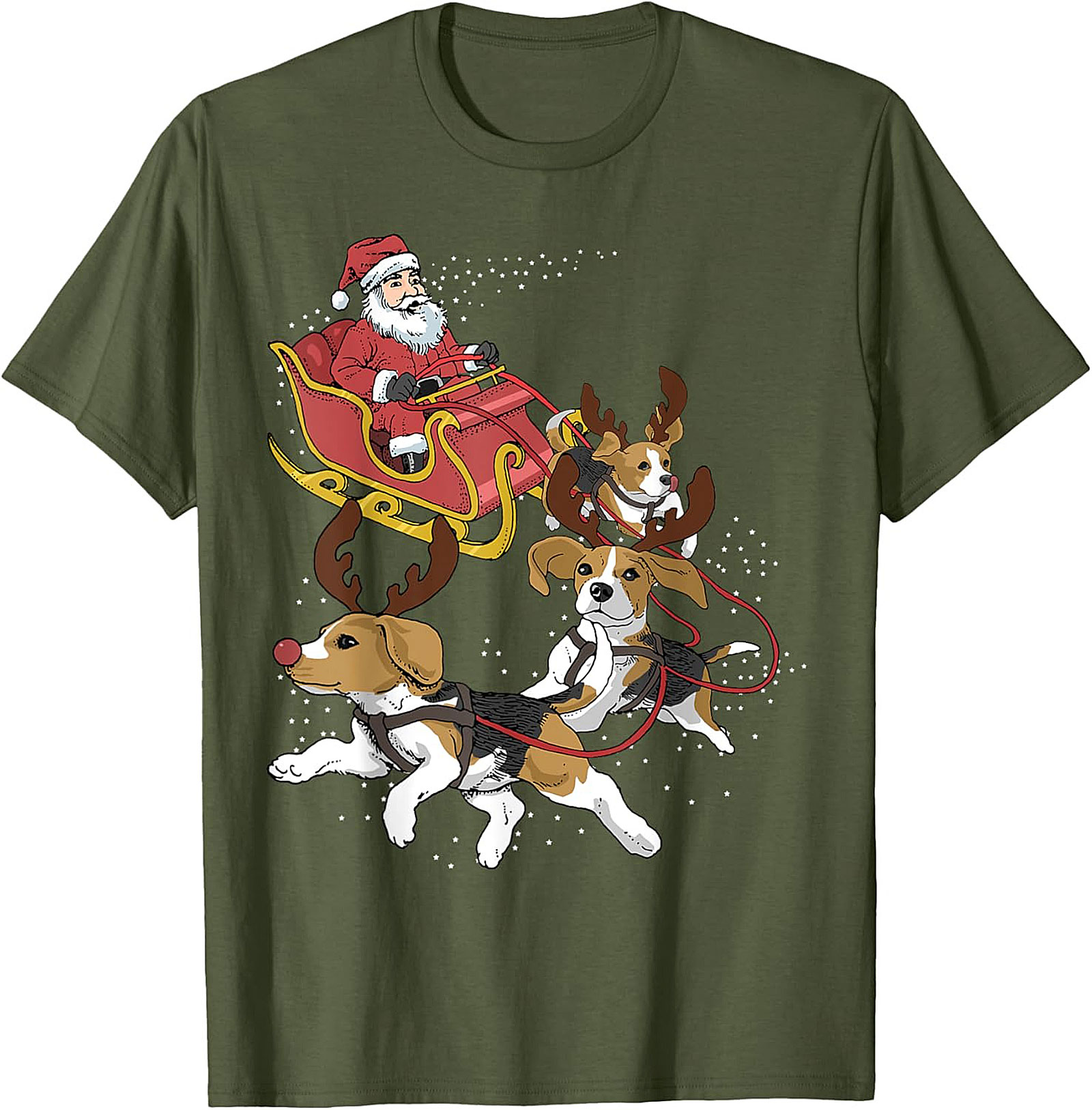 Funny Beagle Christmas T-Shirt | Santa's Sleigh Dog-Powered Graphic Tee