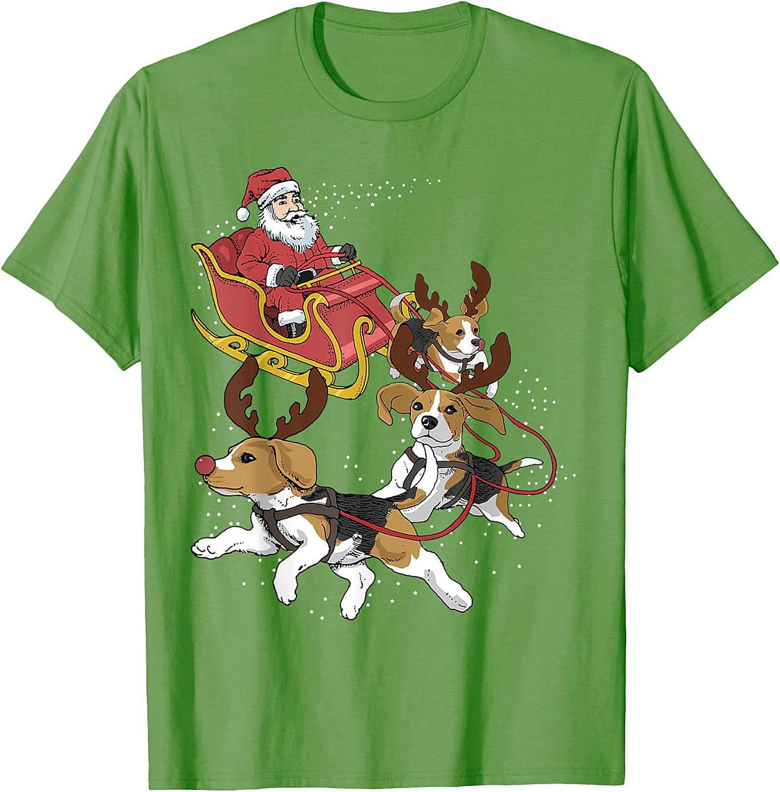 Funny Beagle Christmas T-Shirt | Santa's Sleigh Dog-Powered Graphic Tee