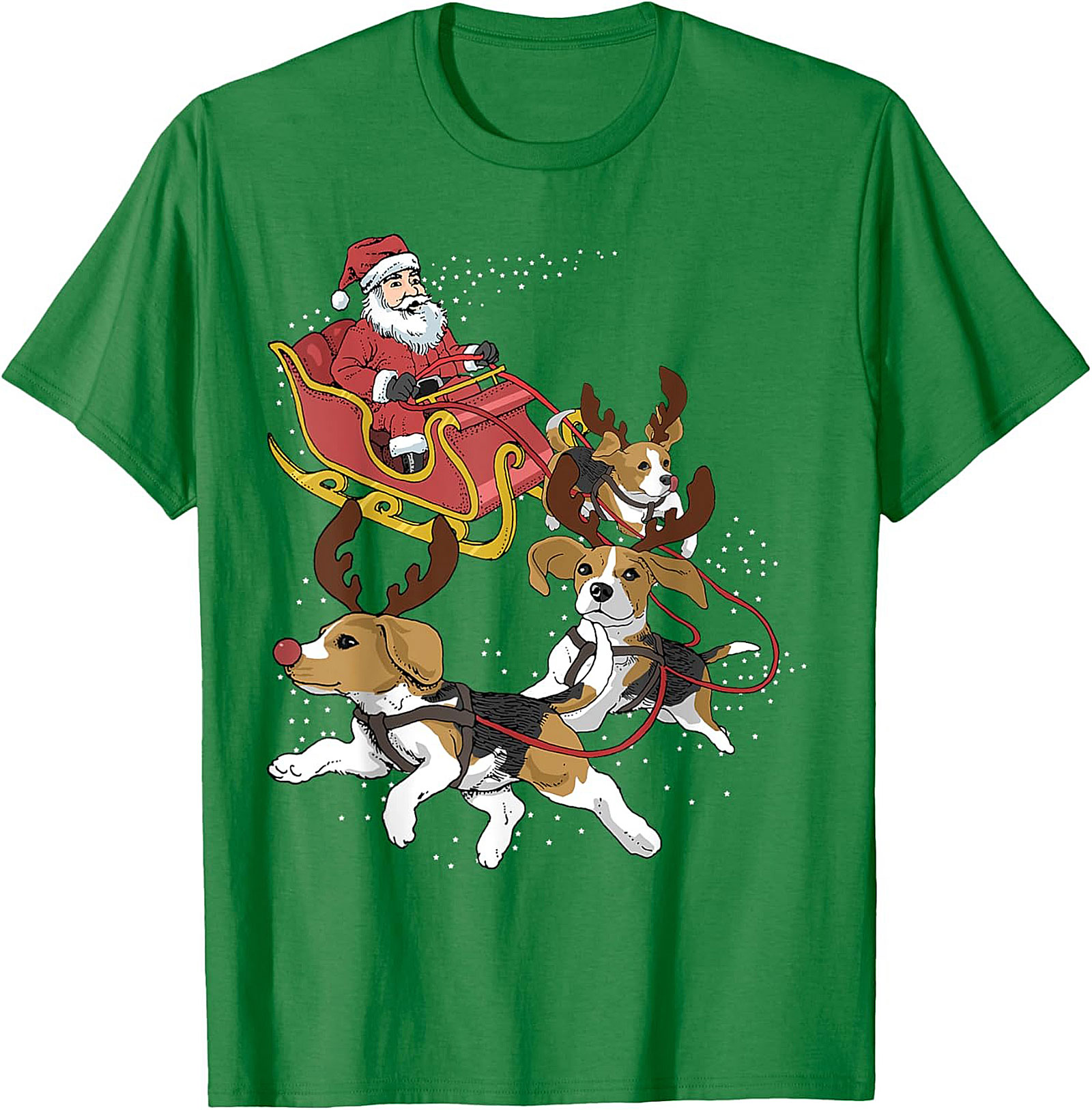 Funny Beagle Christmas T-Shirt | Santa's Sleigh Dog-Powered Graphic Tee
