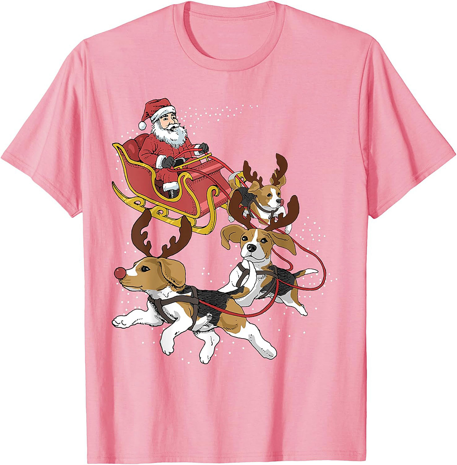 Funny Beagle Christmas T-Shirt | Santa's Sleigh Dog-Powered Graphic Tee