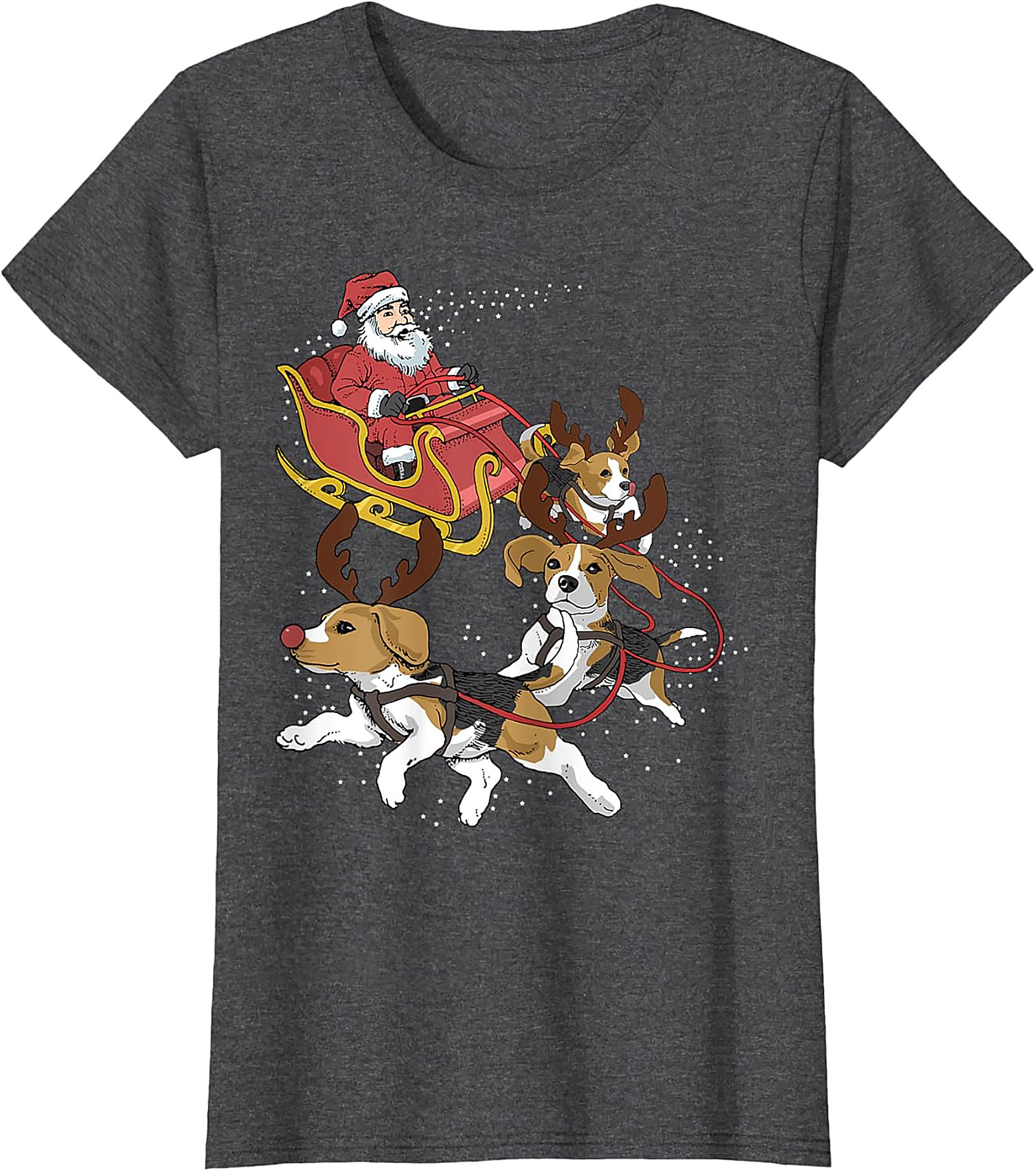 Funny Beagle Christmas T-Shirt | Santa's Sleigh Dog-Powered Graphic Tee