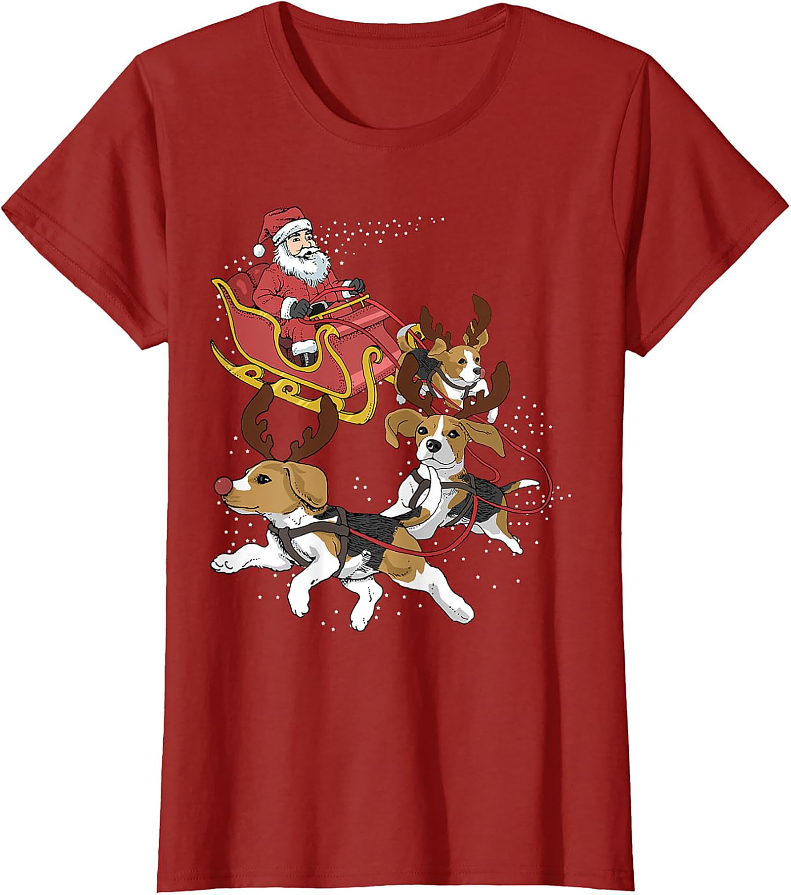 Funny Beagle Christmas T-Shirt | Santa's Sleigh Dog-Powered Graphic Tee