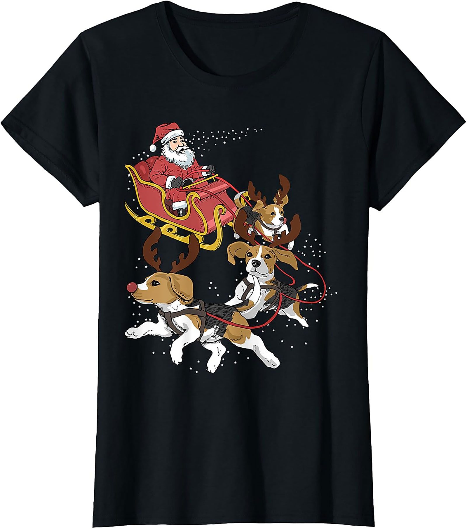 Funny Beagle Christmas T-Shirt | Santa's Sleigh Dog-Powered Graphic Tee