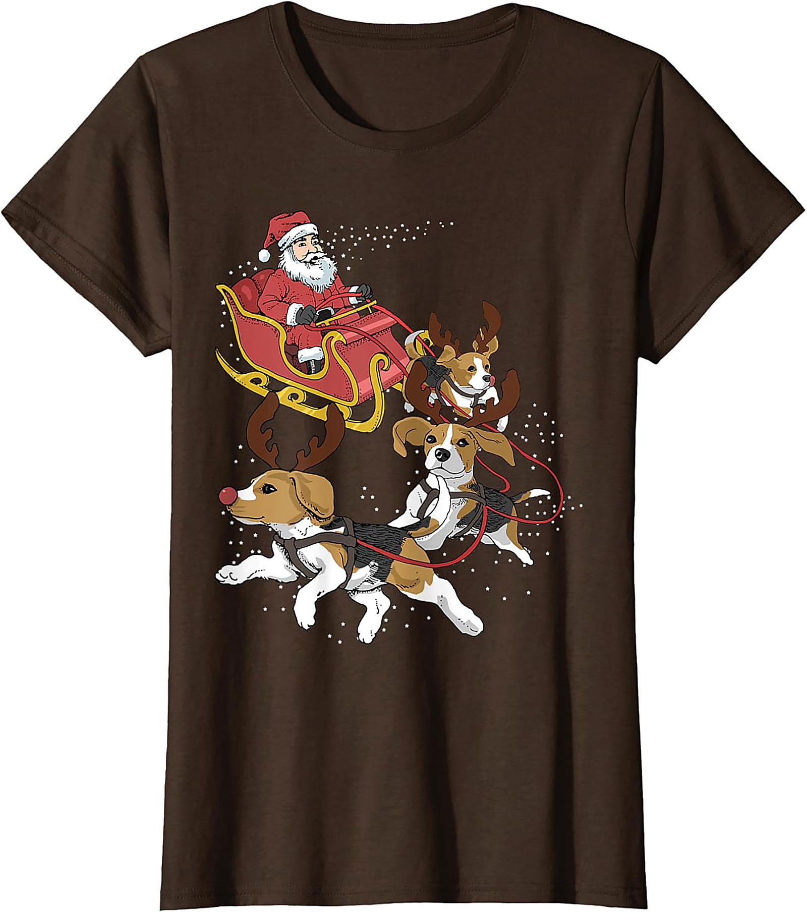 Funny Beagle Christmas T-Shirt | Santa's Sleigh Dog-Powered Graphic Tee