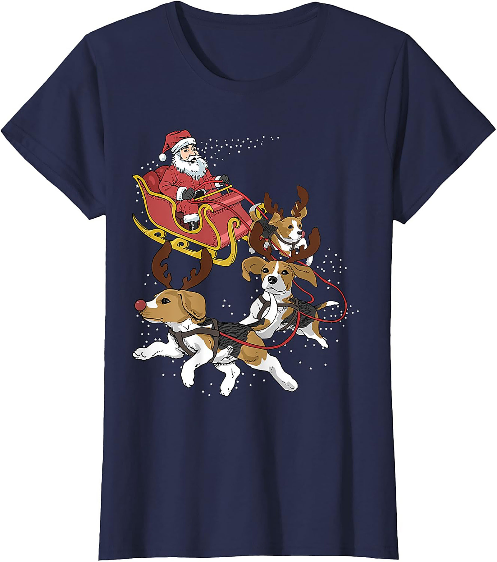 Funny Beagle Christmas T-Shirt | Santa's Sleigh Dog-Powered Graphic Tee
