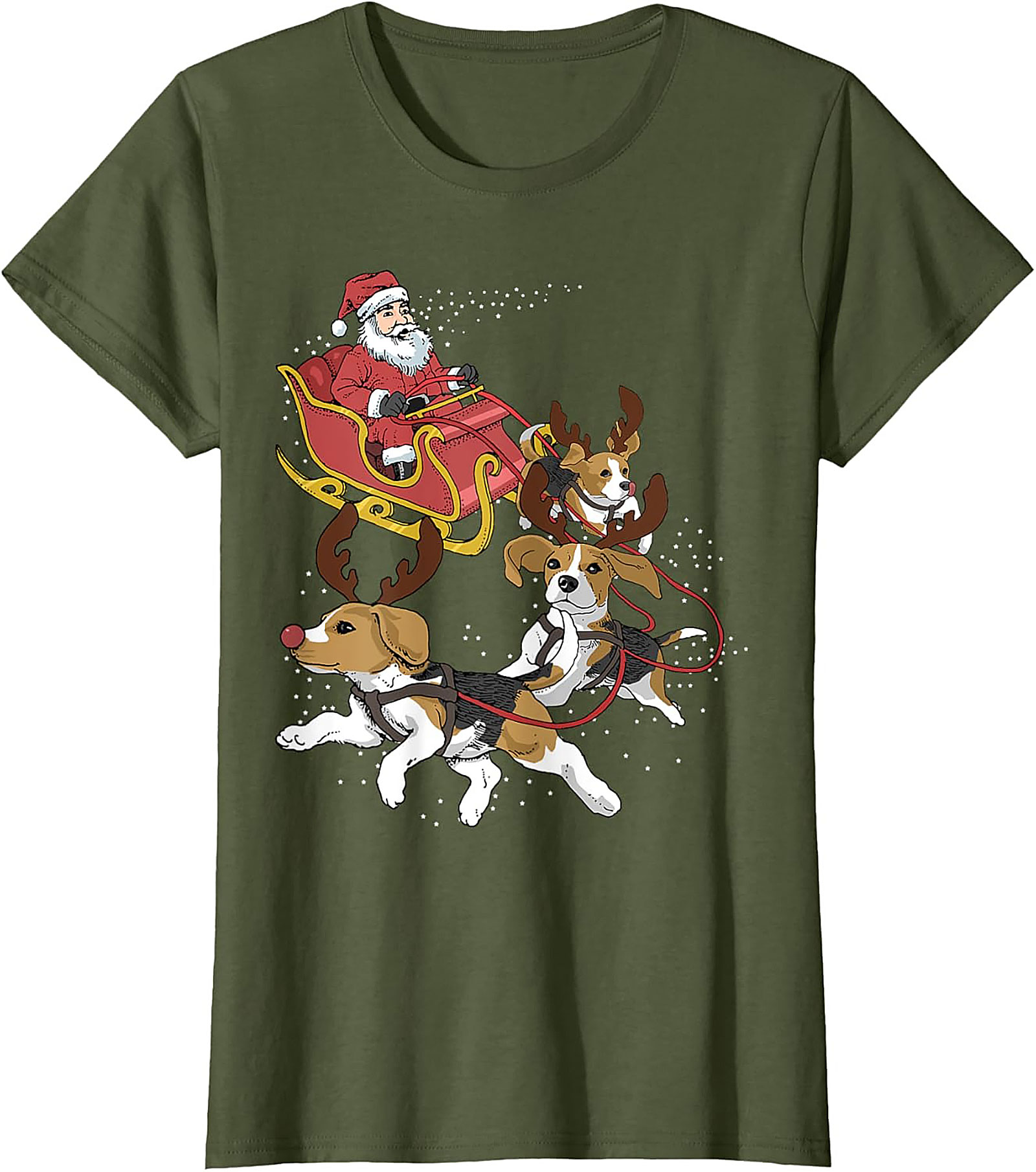 Funny Beagle Christmas T-Shirt | Santa's Sleigh Dog-Powered Graphic Tee