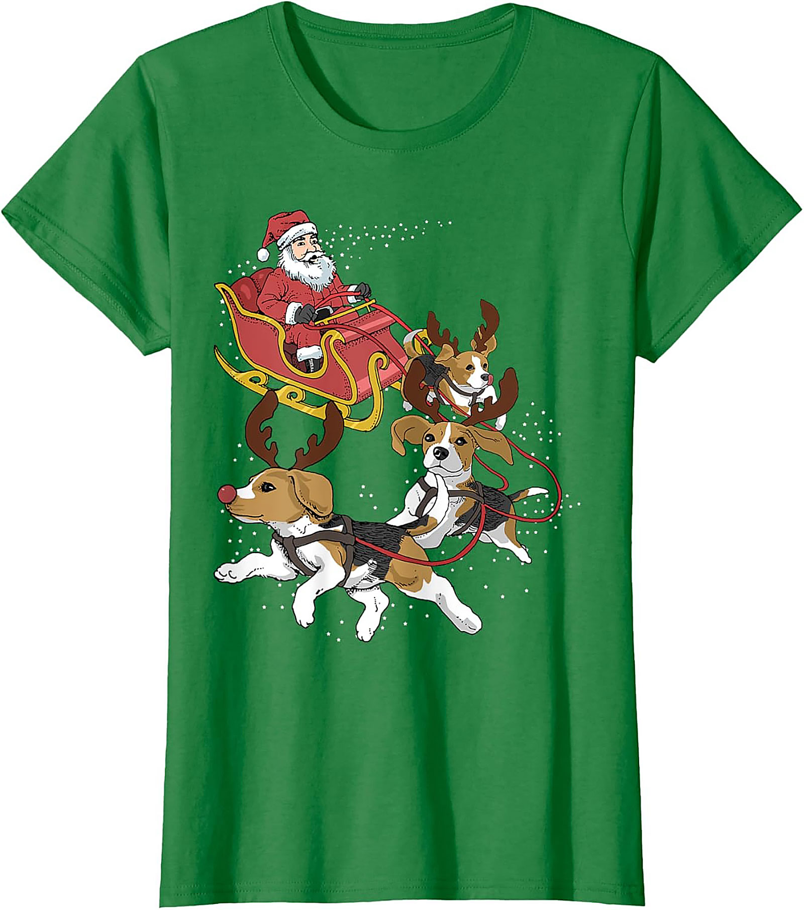 Funny Beagle Christmas T-Shirt | Santa's Sleigh Dog-Powered Graphic Tee