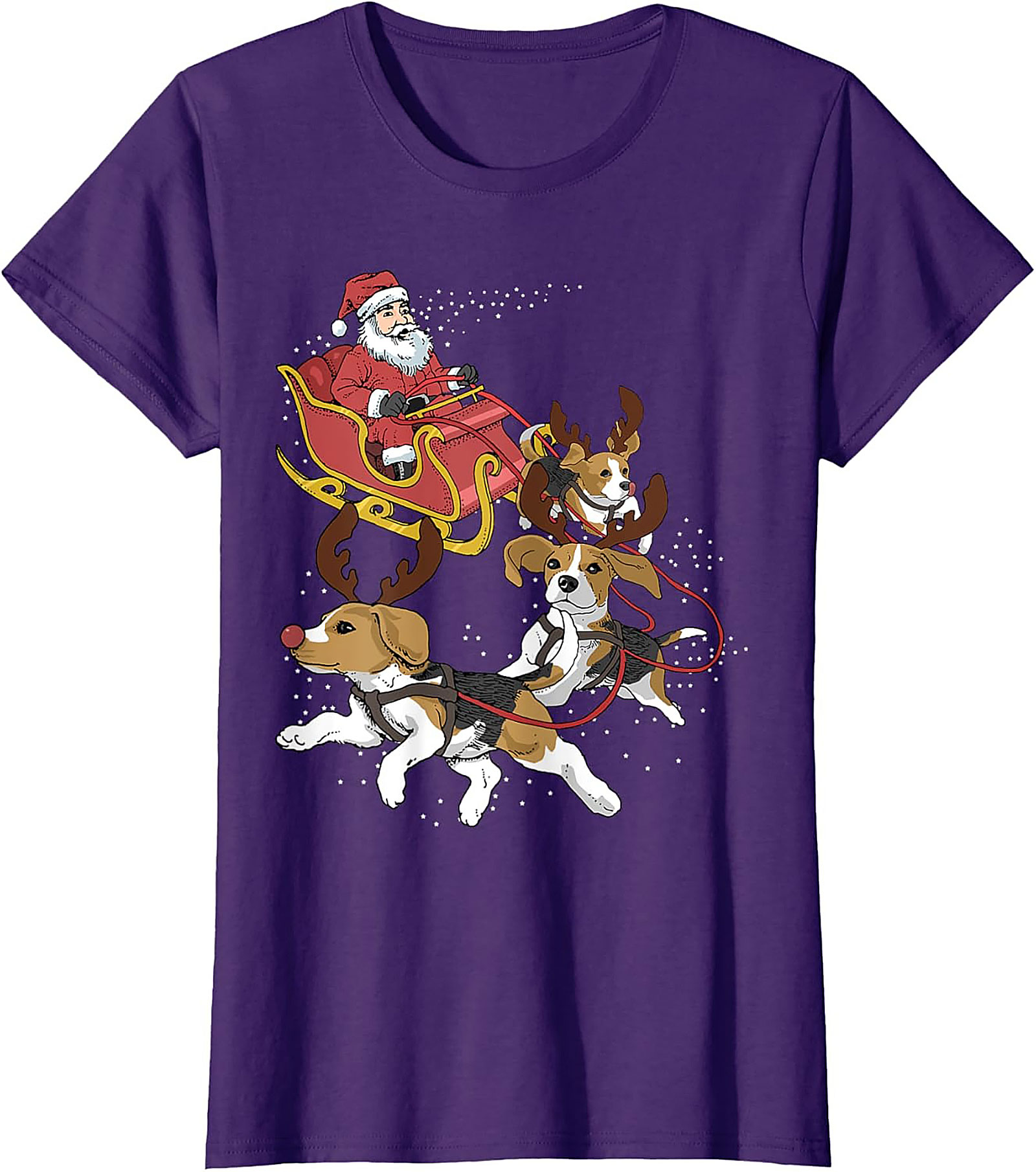 Funny Beagle Christmas T-Shirt | Santa's Sleigh Dog-Powered Graphic Tee
