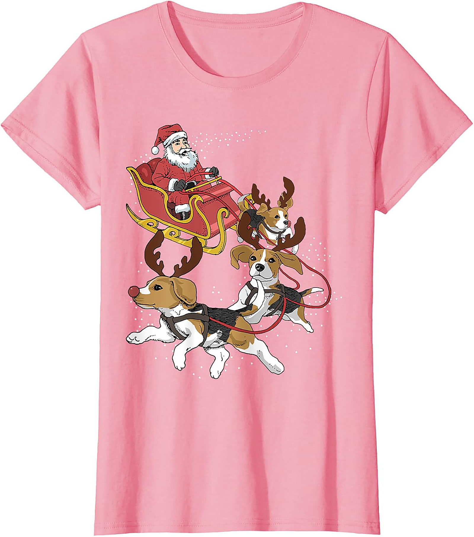 Funny Beagle Christmas T-Shirt | Santa's Sleigh Dog-Powered Graphic Tee