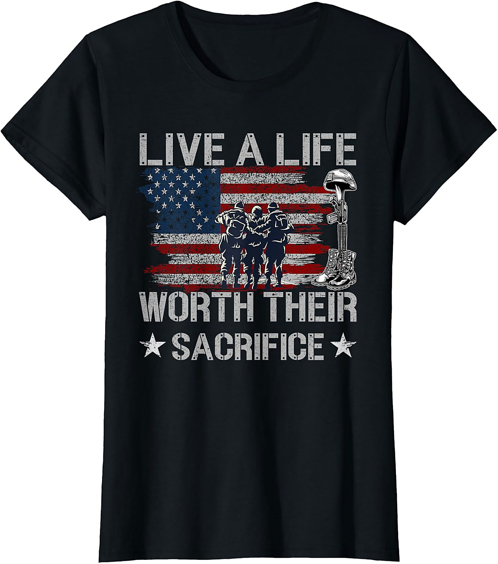 Patriotic Military Graphic Tee | Live A Life Worth Their Sacrifice