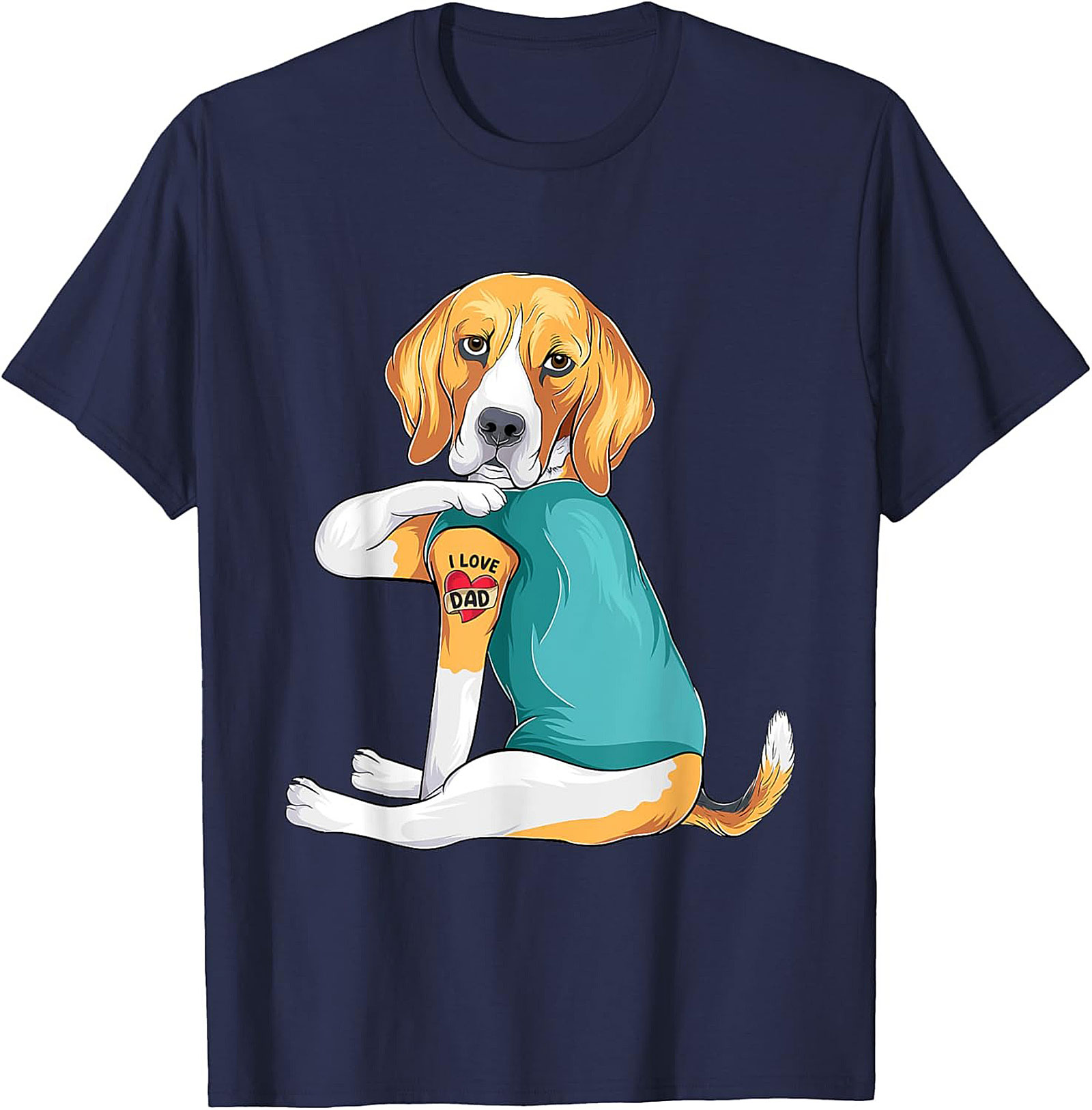 Funny Beagle Dog Dad Graphic Tee | I Love Dad Tattoo Shirt