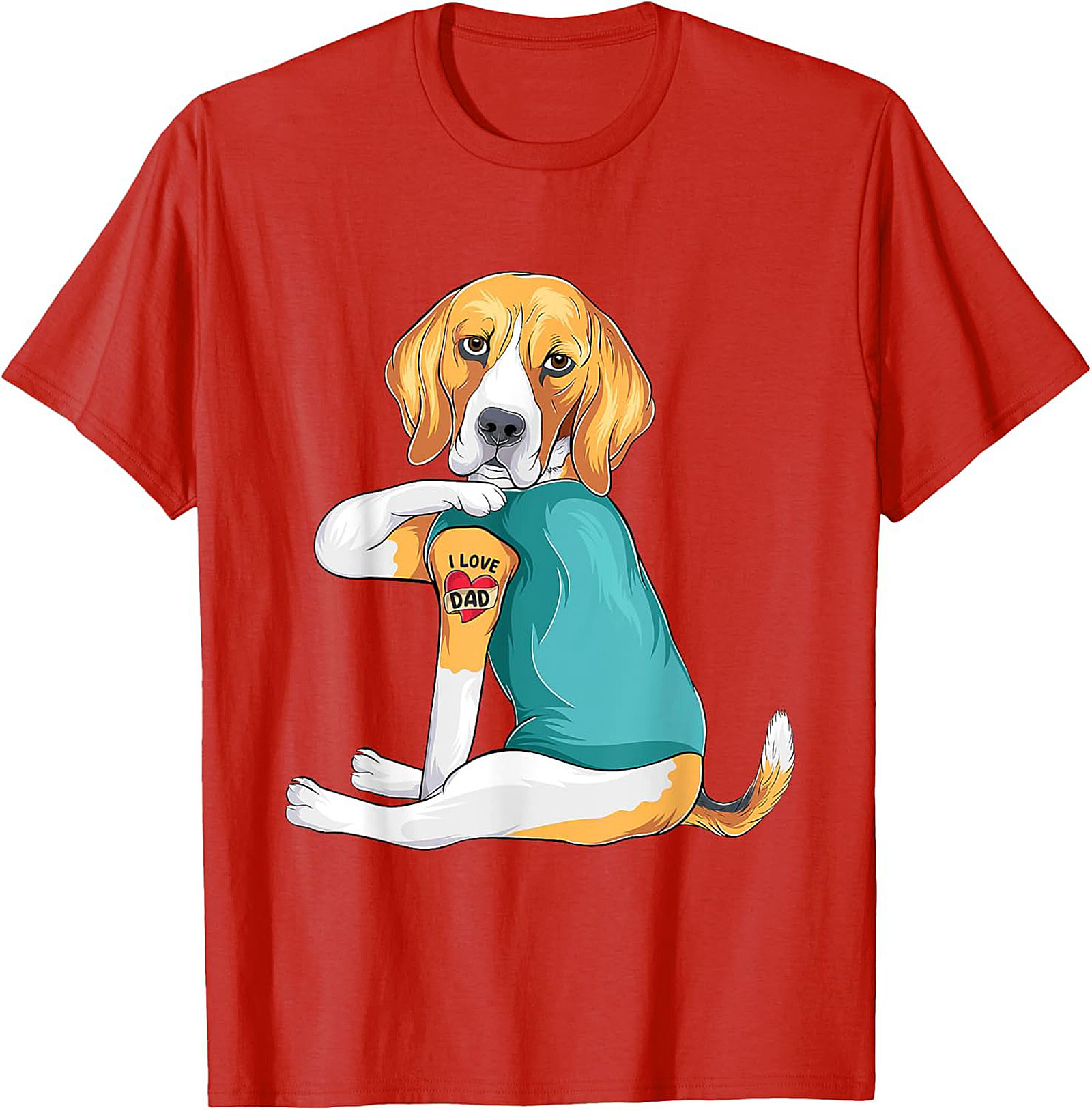 Funny Beagle Dog Dad Graphic Tee | I Love Dad Tattoo Shirt