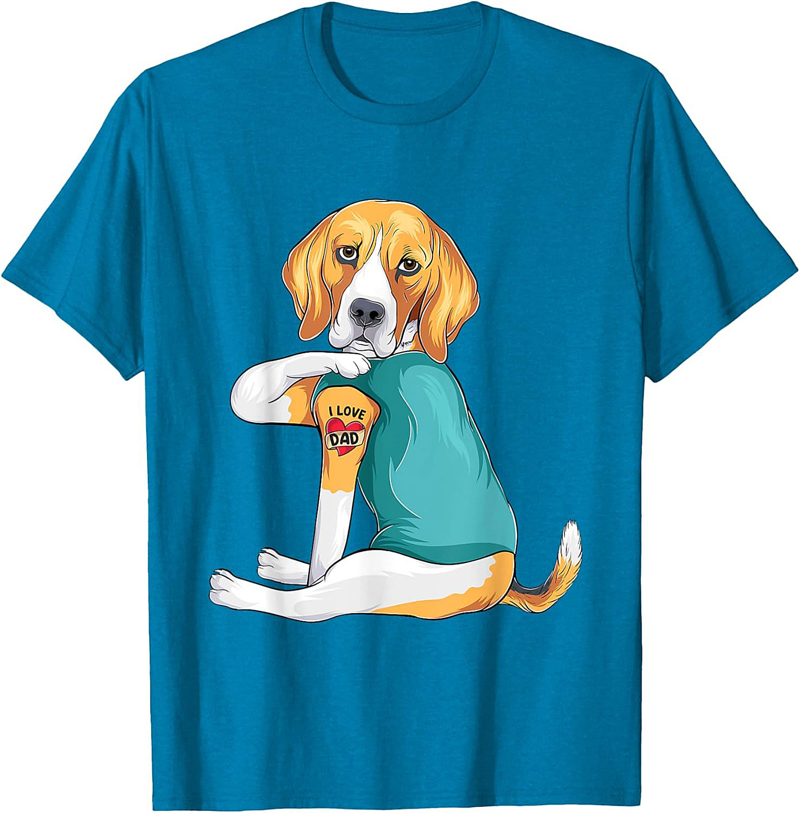 Funny Beagle Dog Dad Graphic Tee | I Love Dad Tattoo Shirt