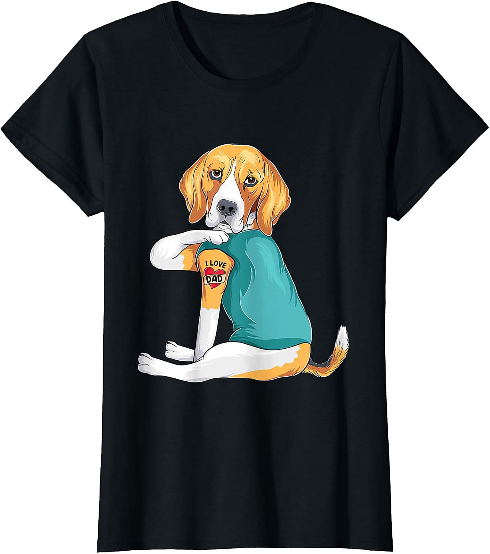 Funny Beagle Dog Dad Graphic Tee | I Love Dad Tattoo Shirt