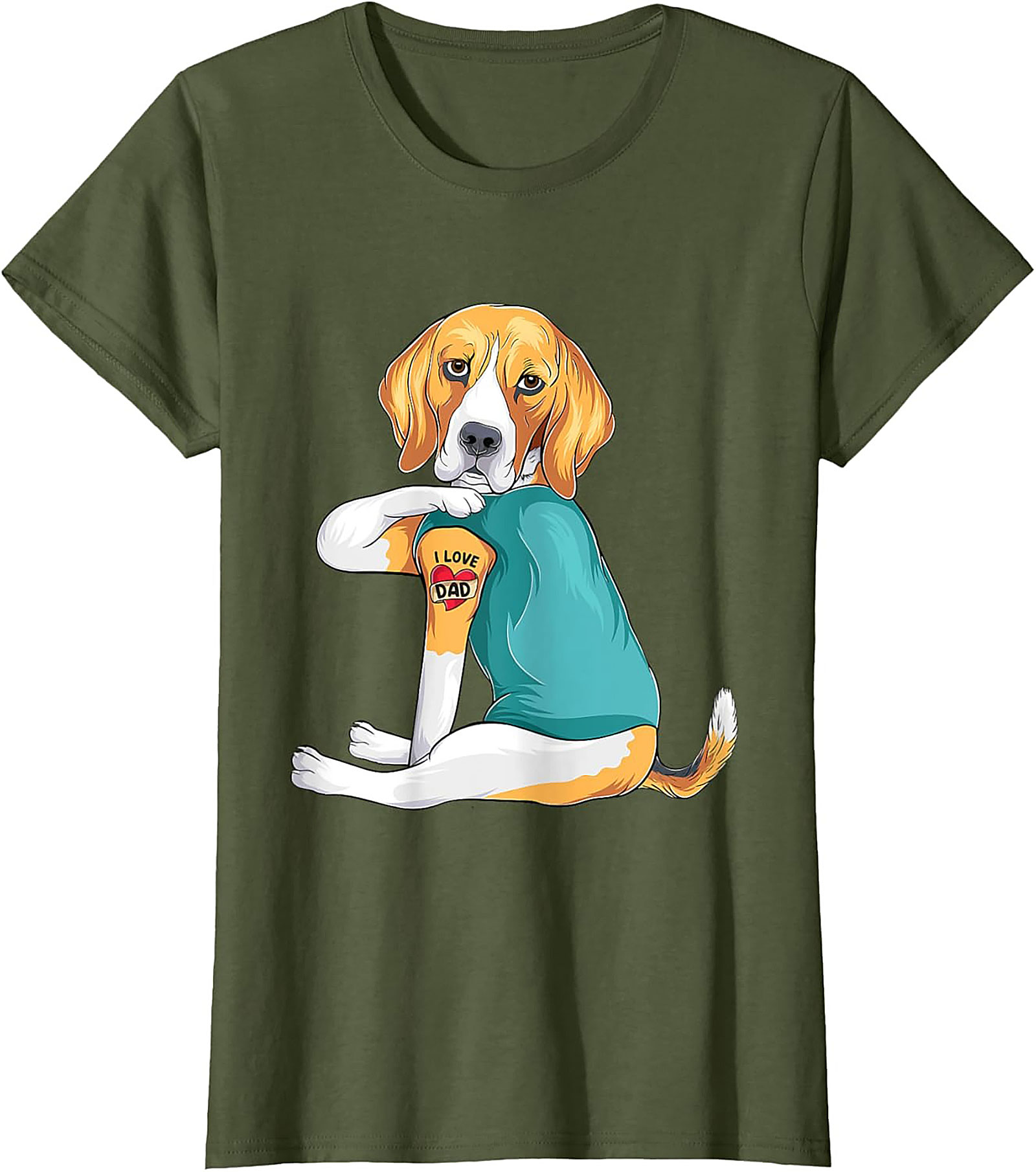 Funny Beagle Dog Dad Graphic Tee | I Love Dad Tattoo Shirt