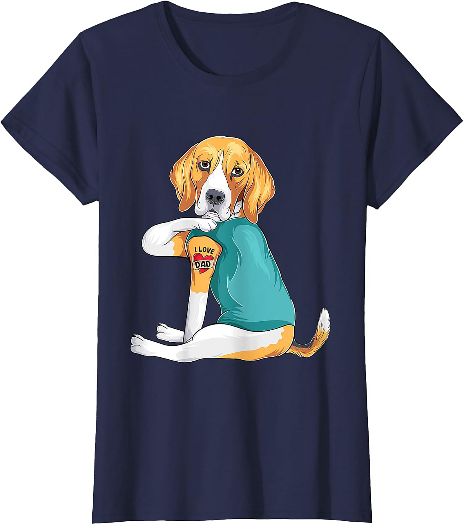Funny Beagle Dog Dad Graphic Tee | I Love Dad Tattoo Shirt