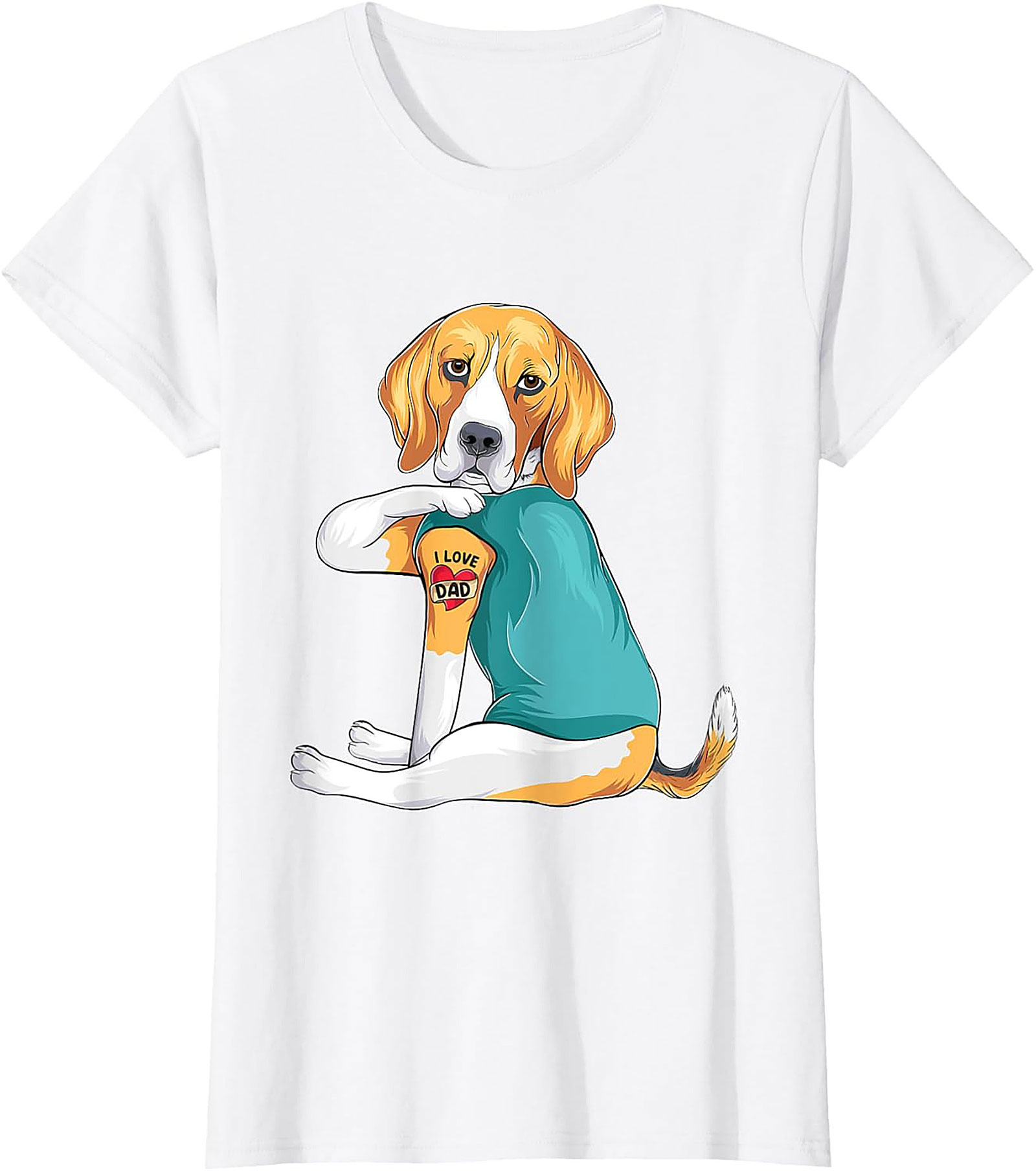 Funny Beagle Dog Dad Graphic Tee | I Love Dad Tattoo Shirt
