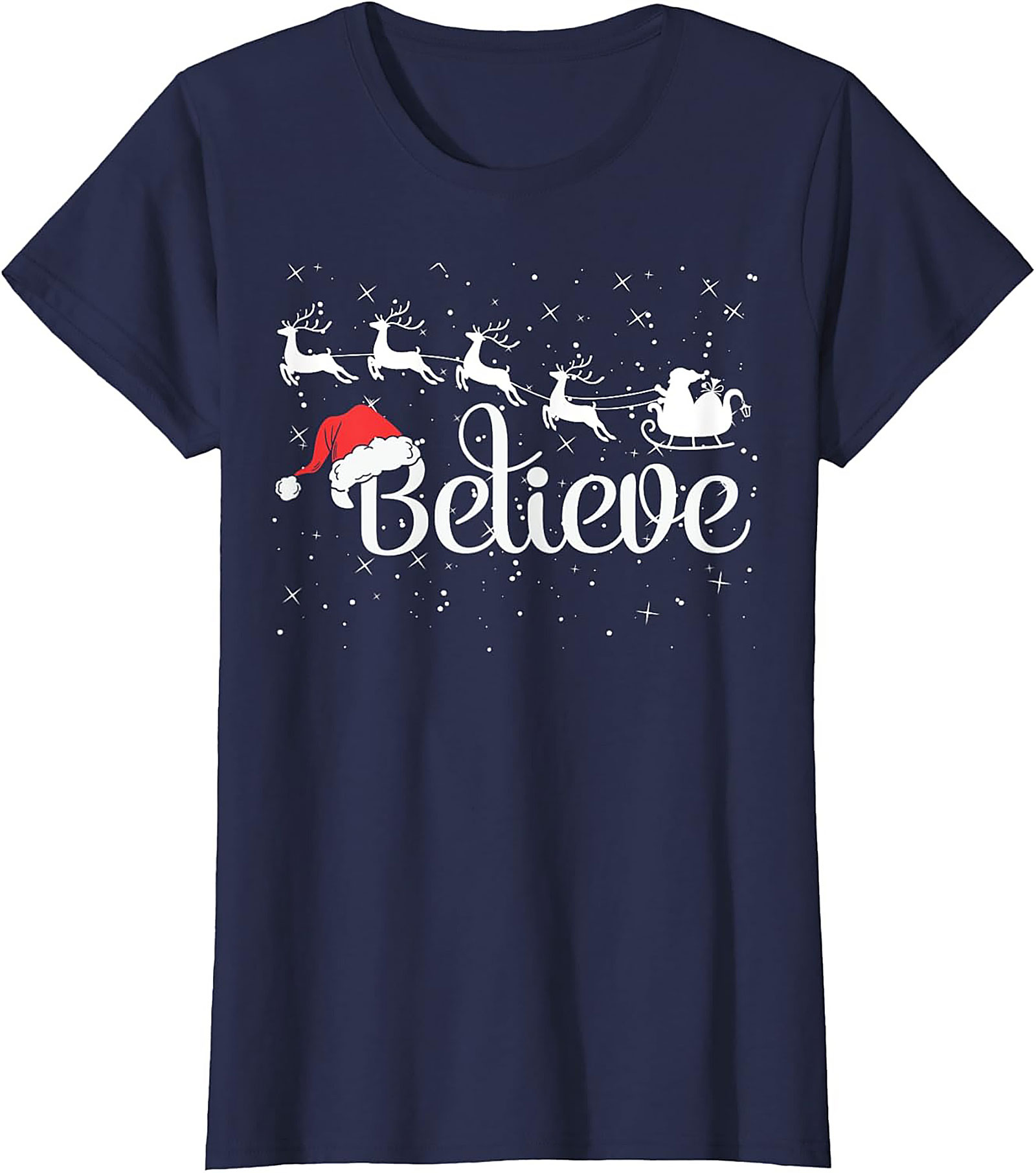 Believe Christmas T-shirt Santa Holiday Graphic Tee