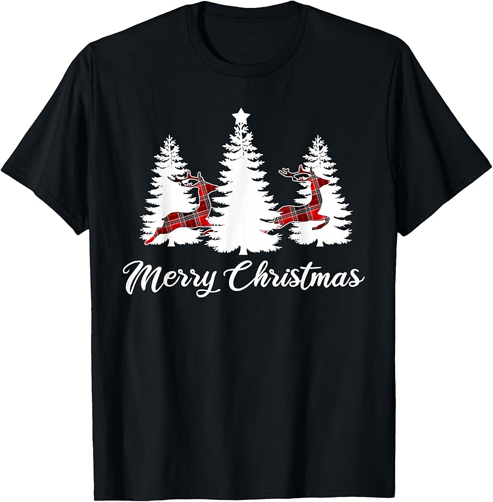 Plaid Reindeer Christmas T-shirt Festive Holiday Tee