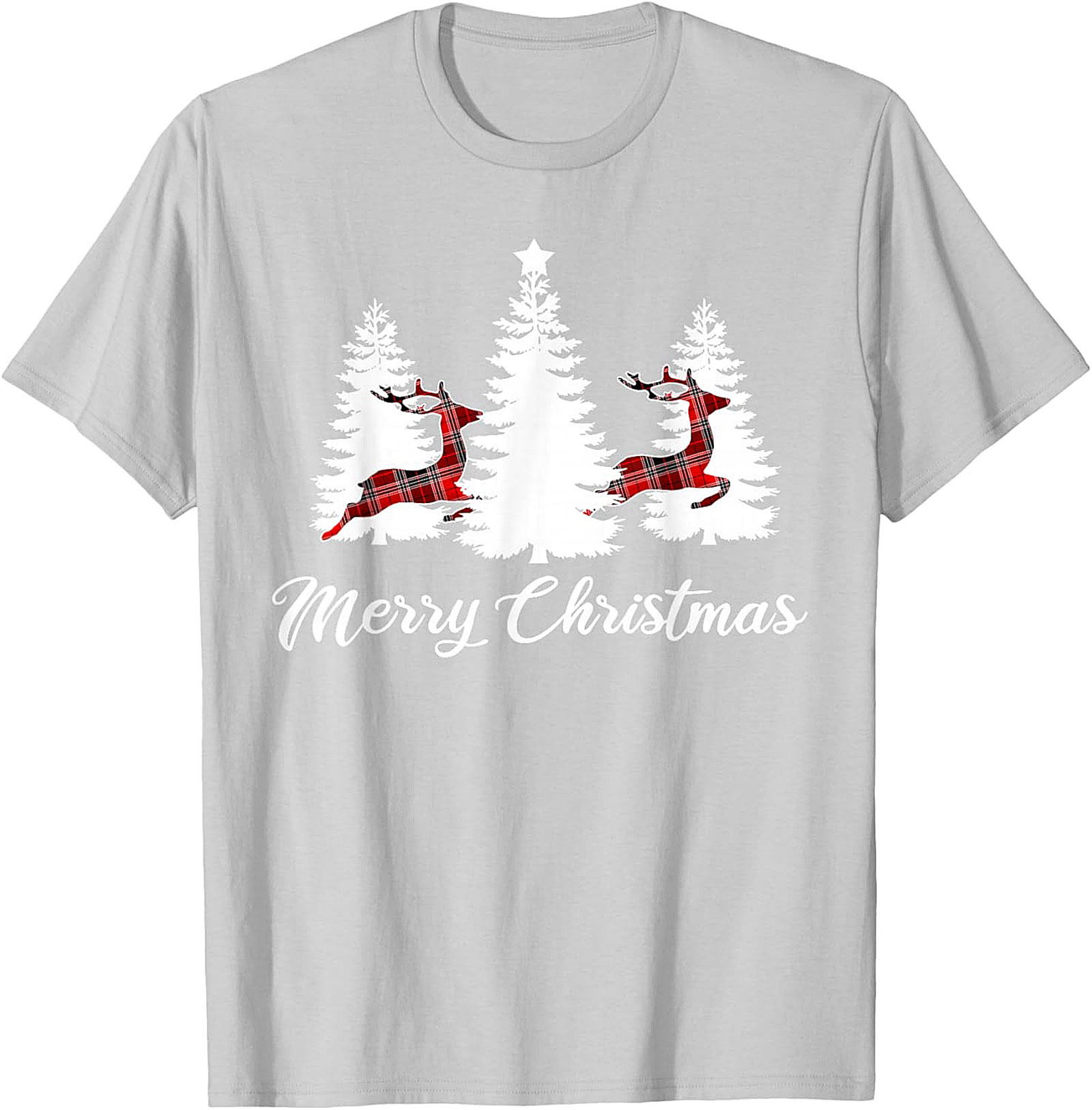 Plaid Reindeer Christmas T-shirt Festive Holiday Tee