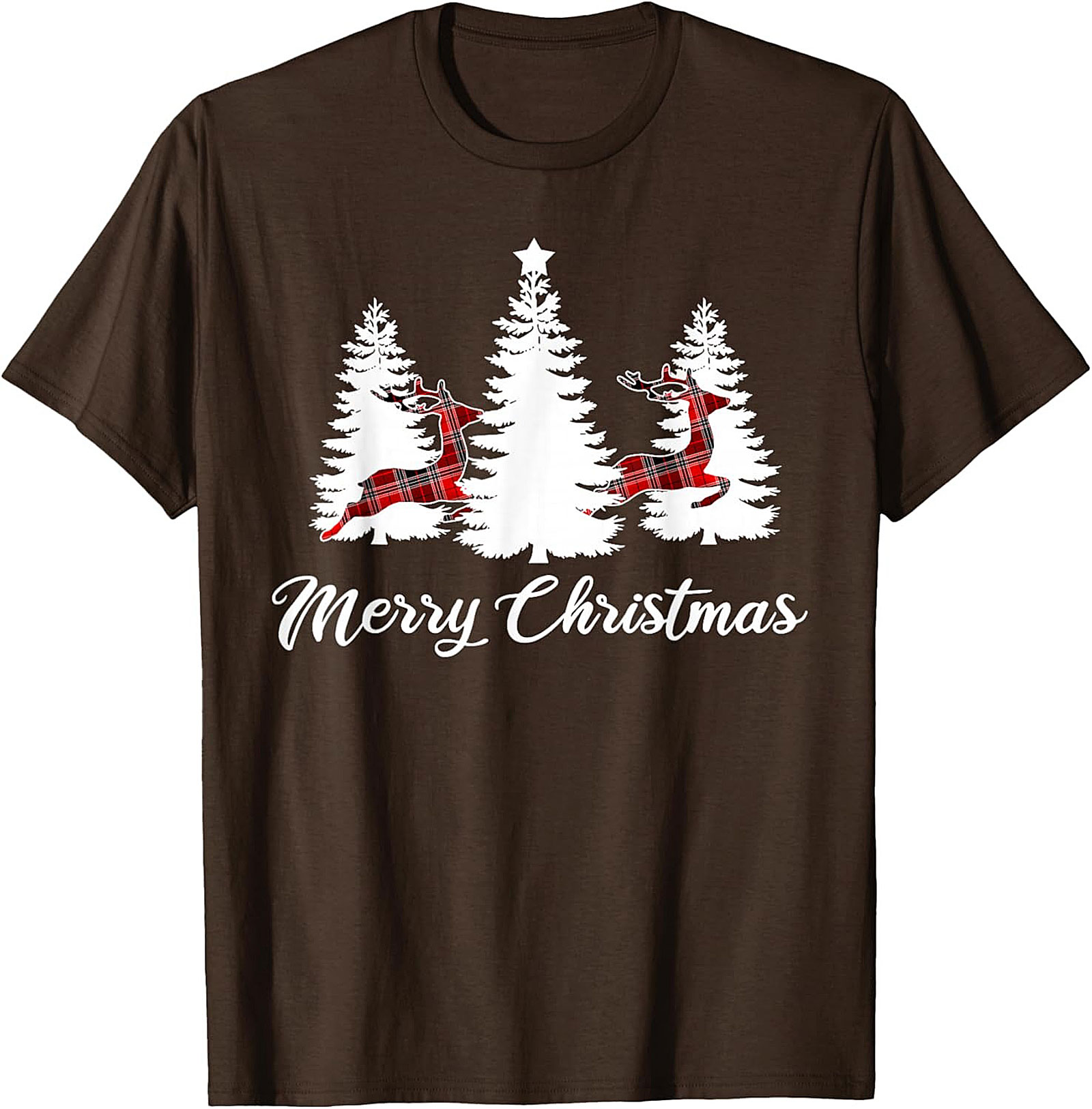Plaid Reindeer Christmas T-shirt Festive Holiday Tee