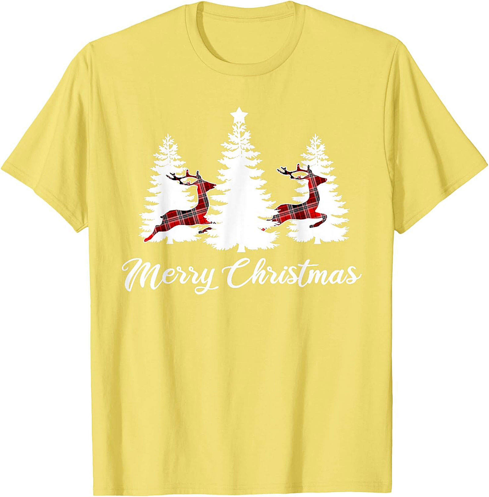 Plaid Reindeer Christmas T-shirt Festive Holiday Tee