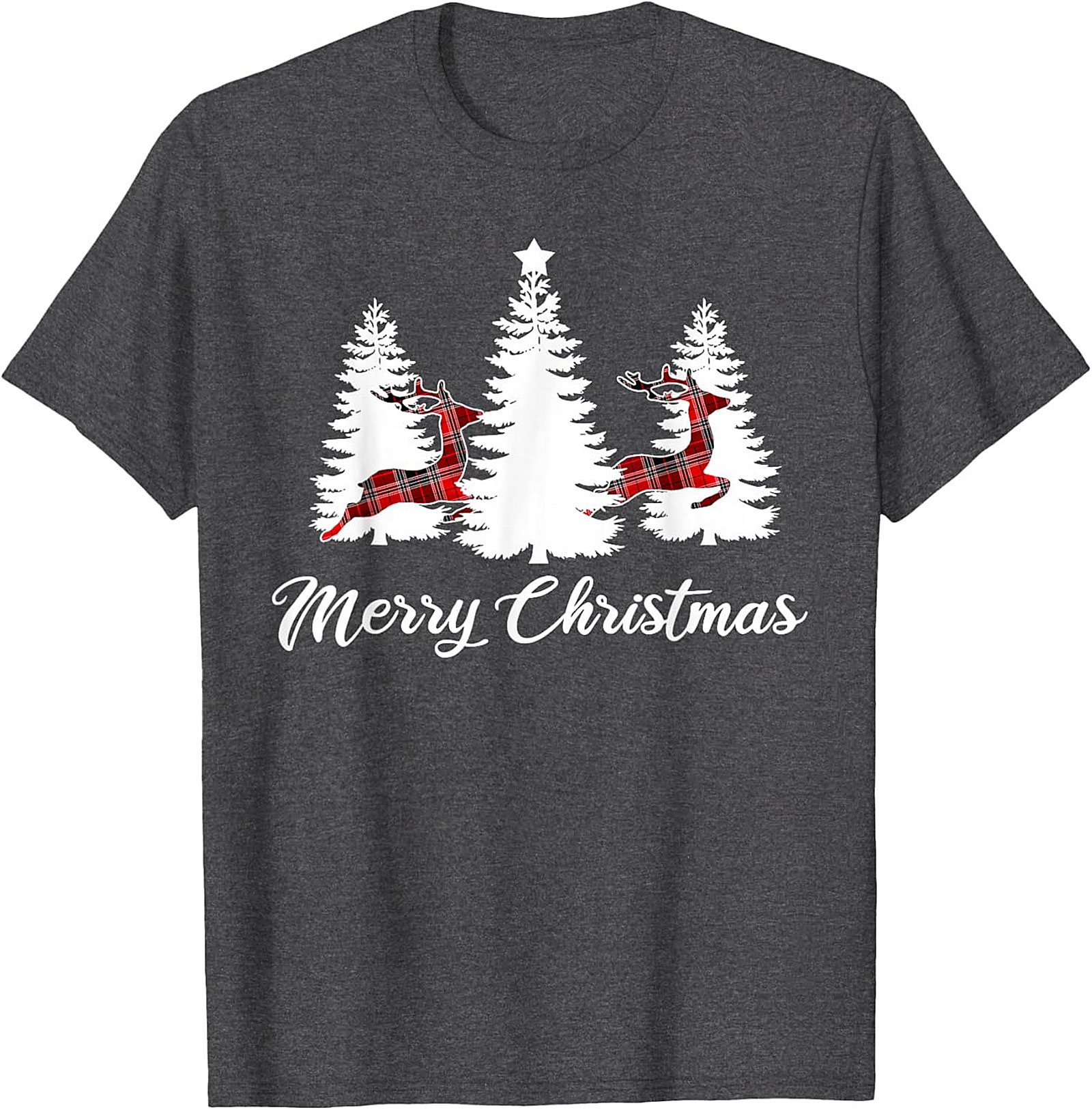 Plaid Reindeer Christmas T-shirt Festive Holiday Tee