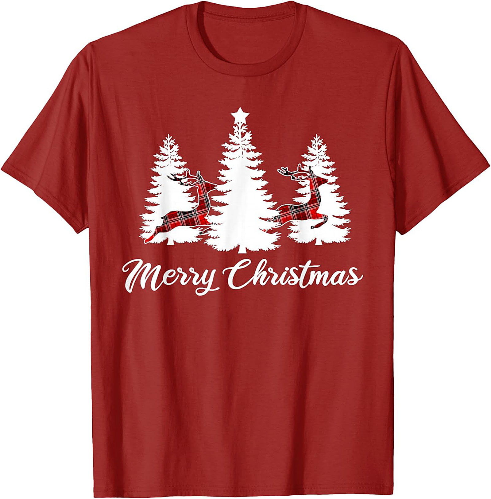 Plaid Reindeer Christmas T-shirt Festive Holiday Tee