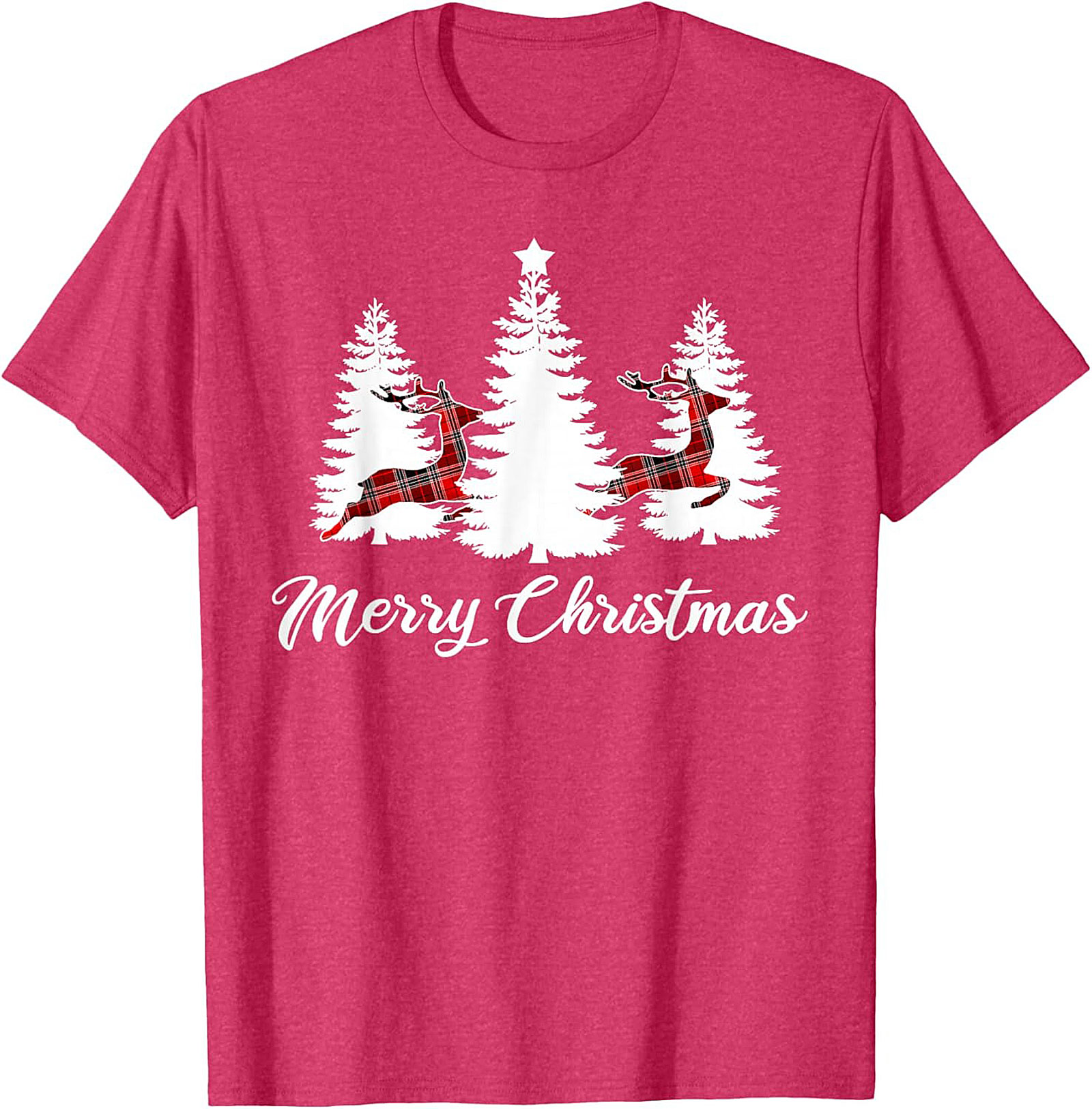 Plaid Reindeer Christmas T-shirt Festive Holiday Tee
