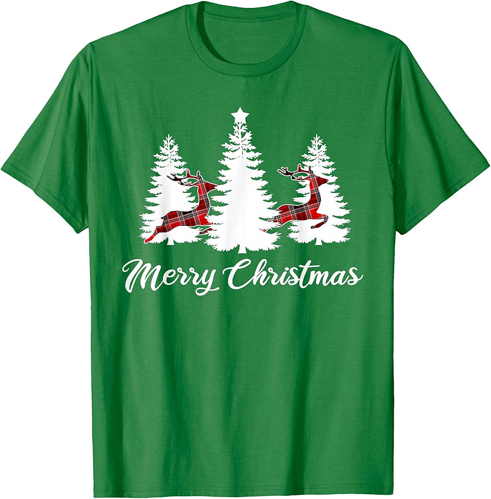 Plaid Reindeer Christmas T-shirt Festive Holiday Tee
