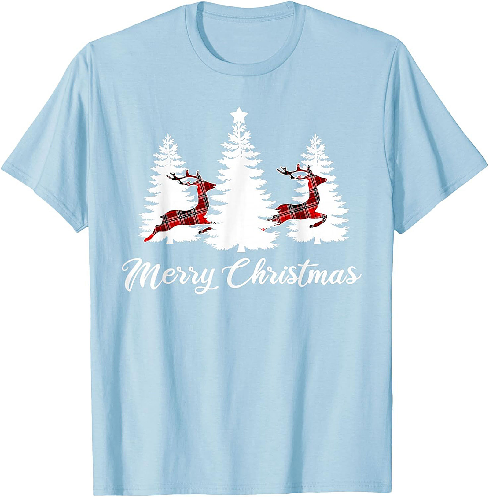 Plaid Reindeer Christmas T-shirt Festive Holiday Tee