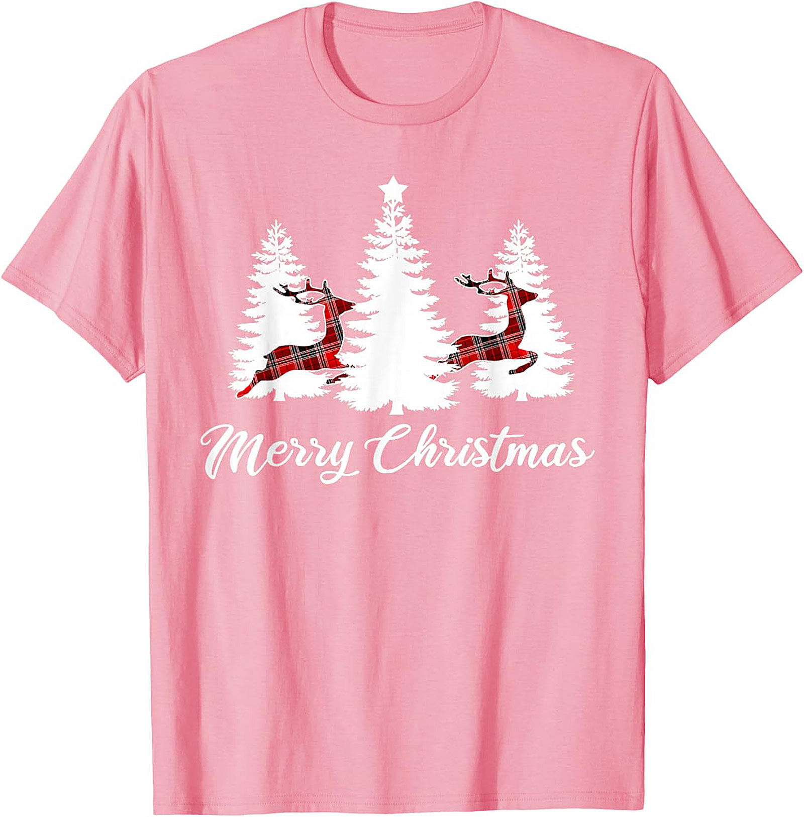 Plaid Reindeer Christmas T-shirt Festive Holiday Tee