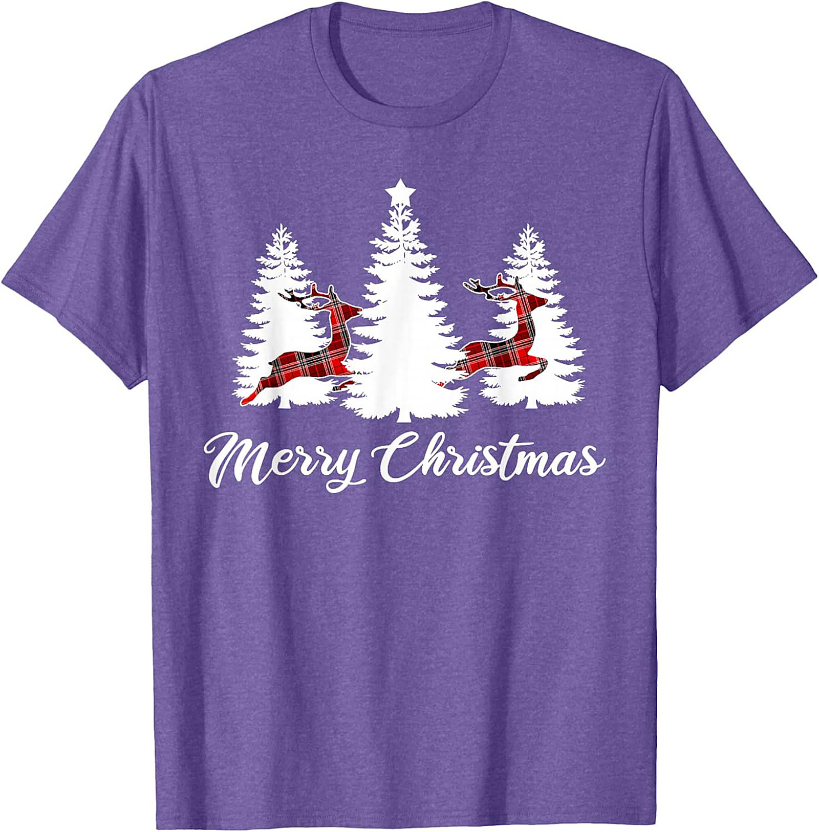 Plaid Reindeer Christmas T-shirt Festive Holiday Tee