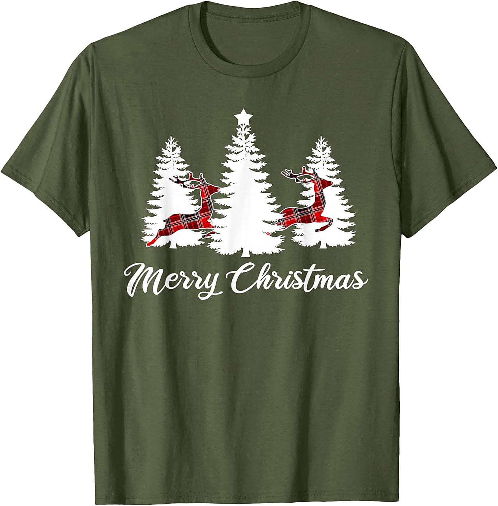 Plaid Reindeer Christmas T-shirt Festive Holiday Tee