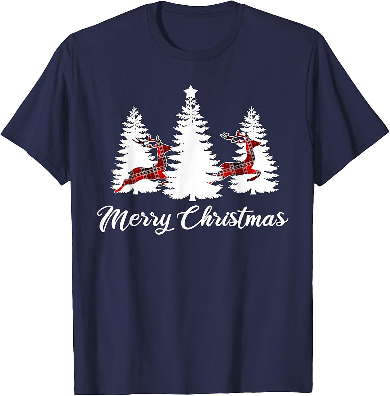 Plaid Reindeer Christmas T-shirt Festive Holiday Tee