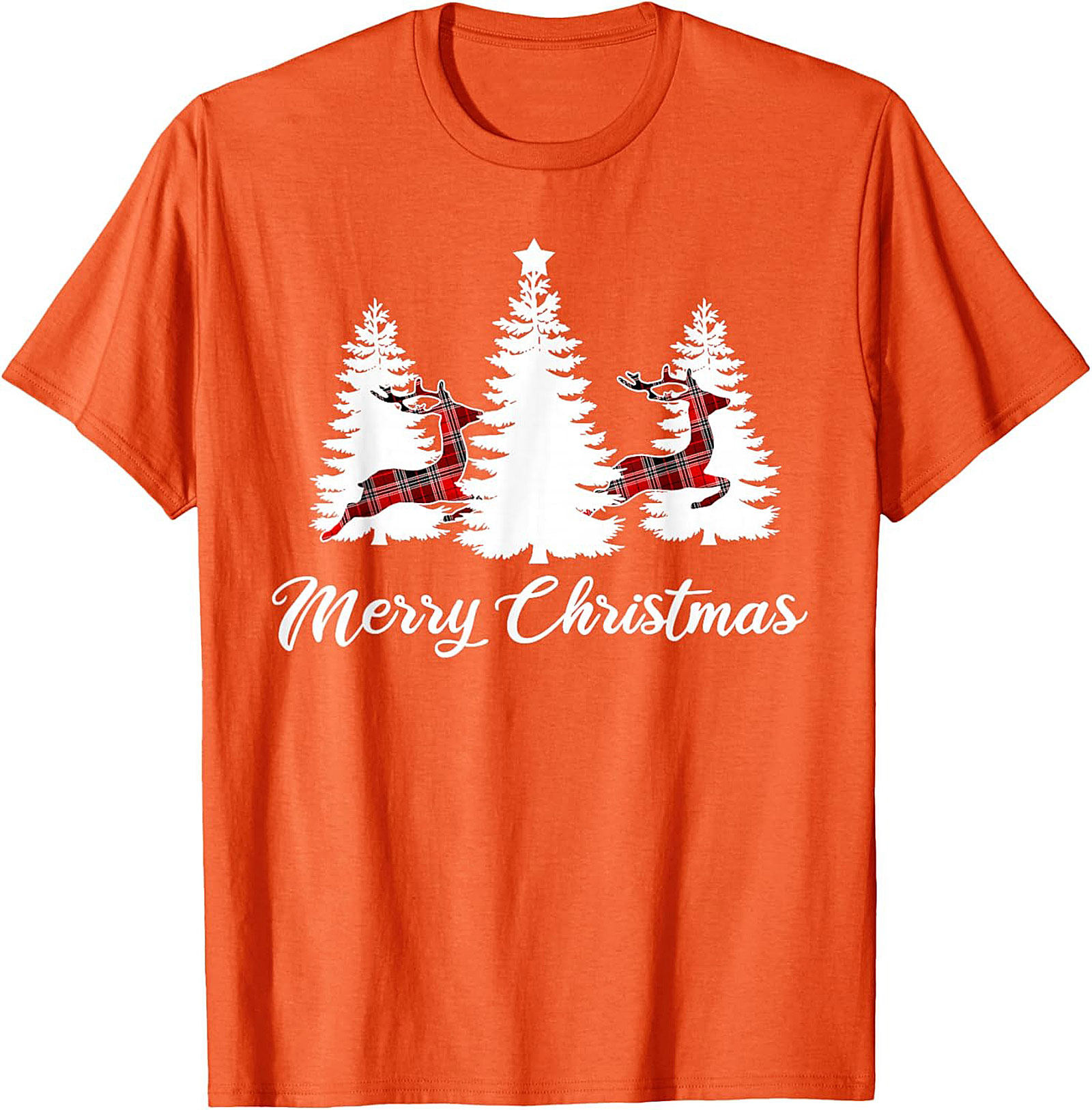 Plaid Reindeer Christmas T-shirt Festive Holiday Tee