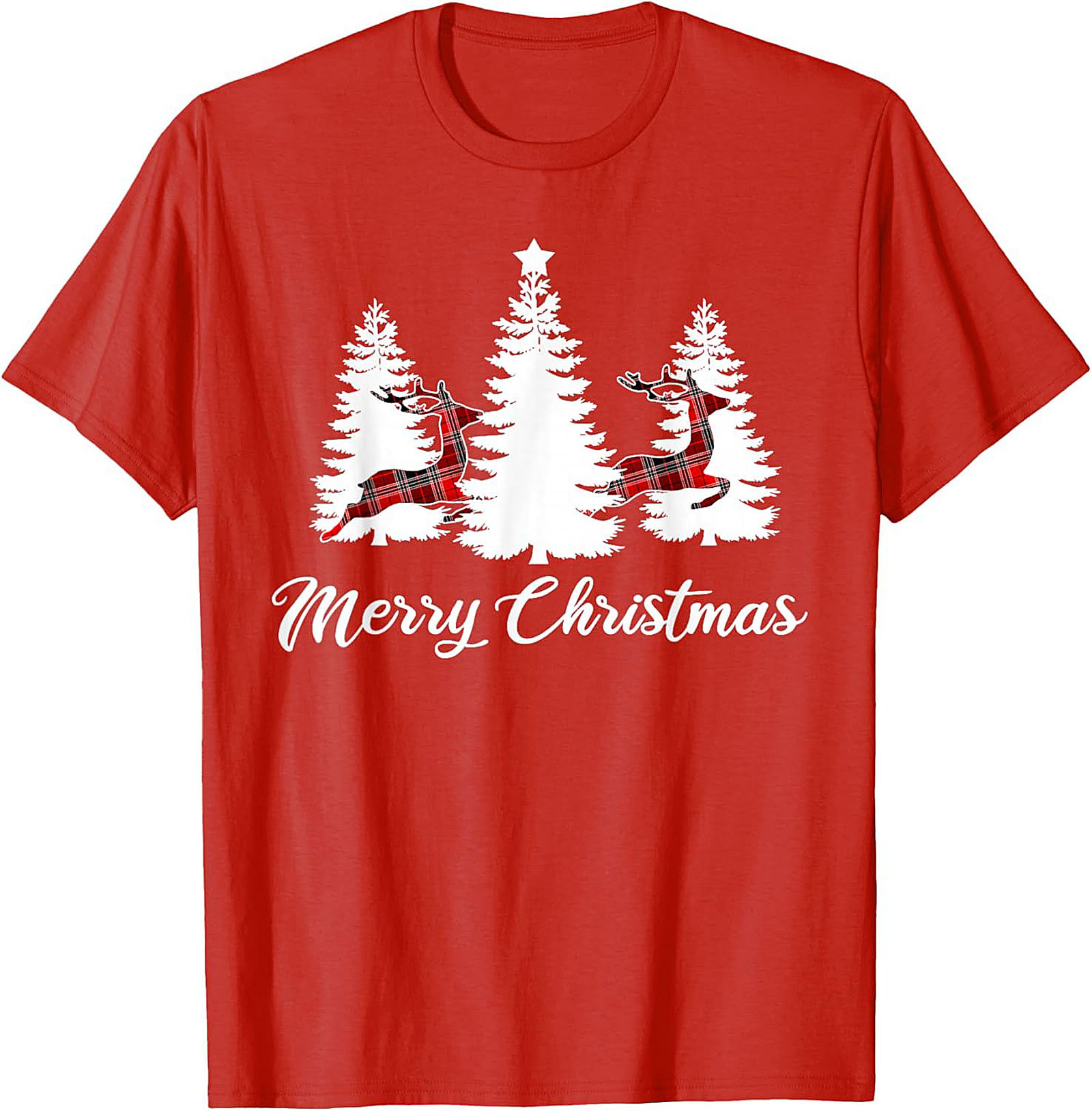 Plaid Reindeer Christmas T-shirt Festive Holiday Tee
