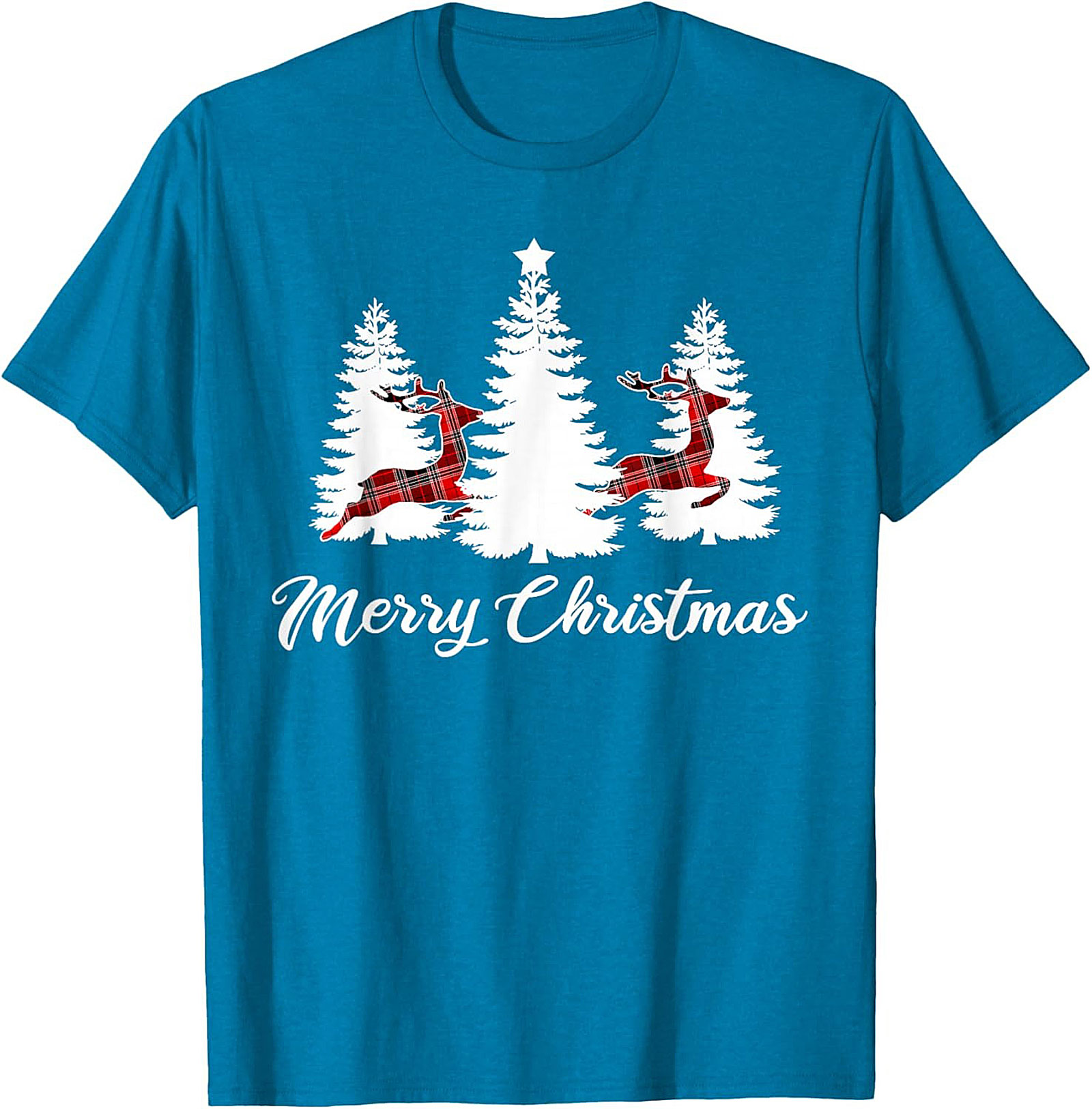 Plaid Reindeer Christmas T-shirt Festive Holiday Tee