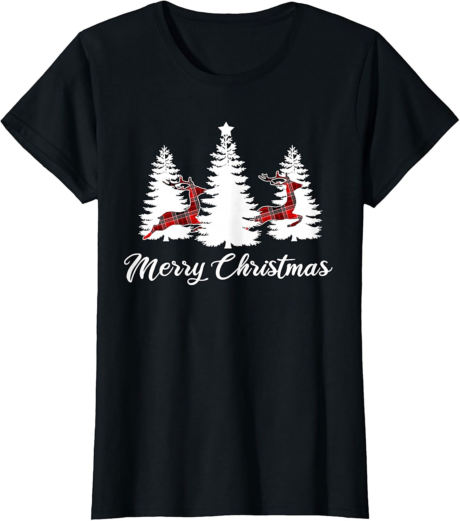 Plaid Reindeer Christmas T-shirt Festive Holiday Tee