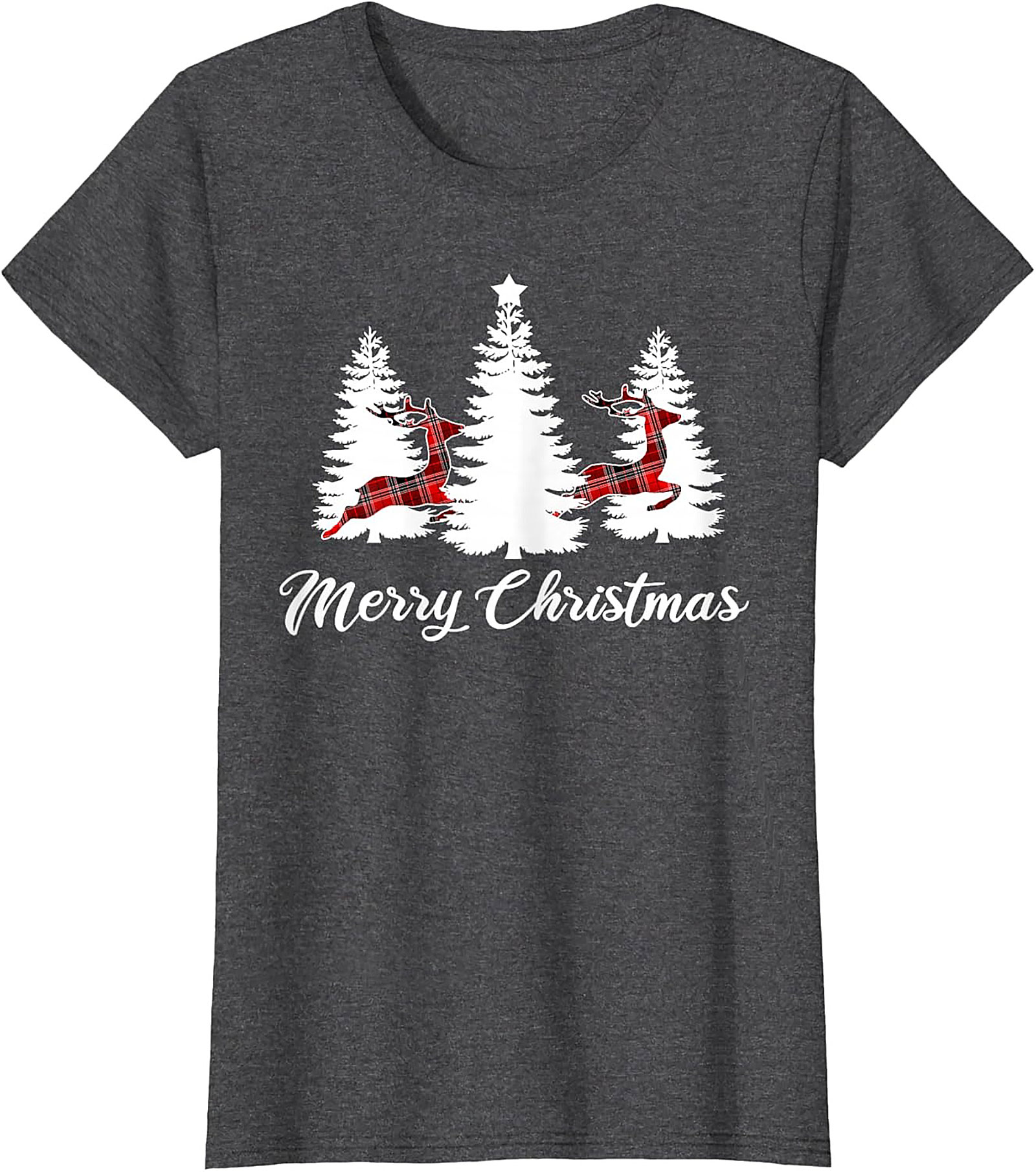Plaid Reindeer Christmas T-shirt Festive Holiday Tee